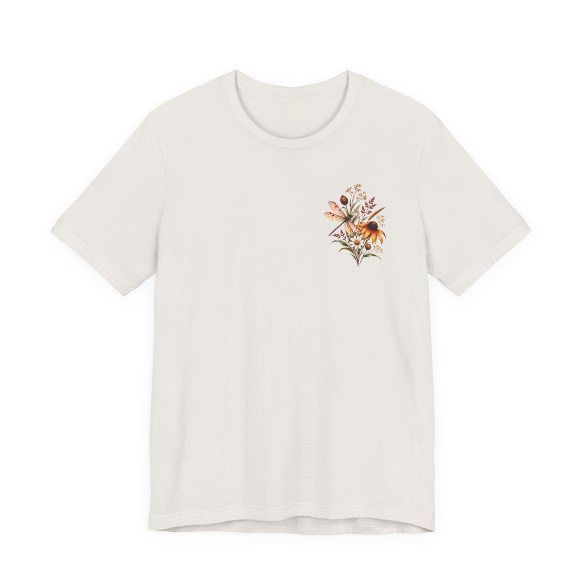 Vintage Wildflower & Dragonfly T-Shirt, Botanical Front & Back Tee - 14549