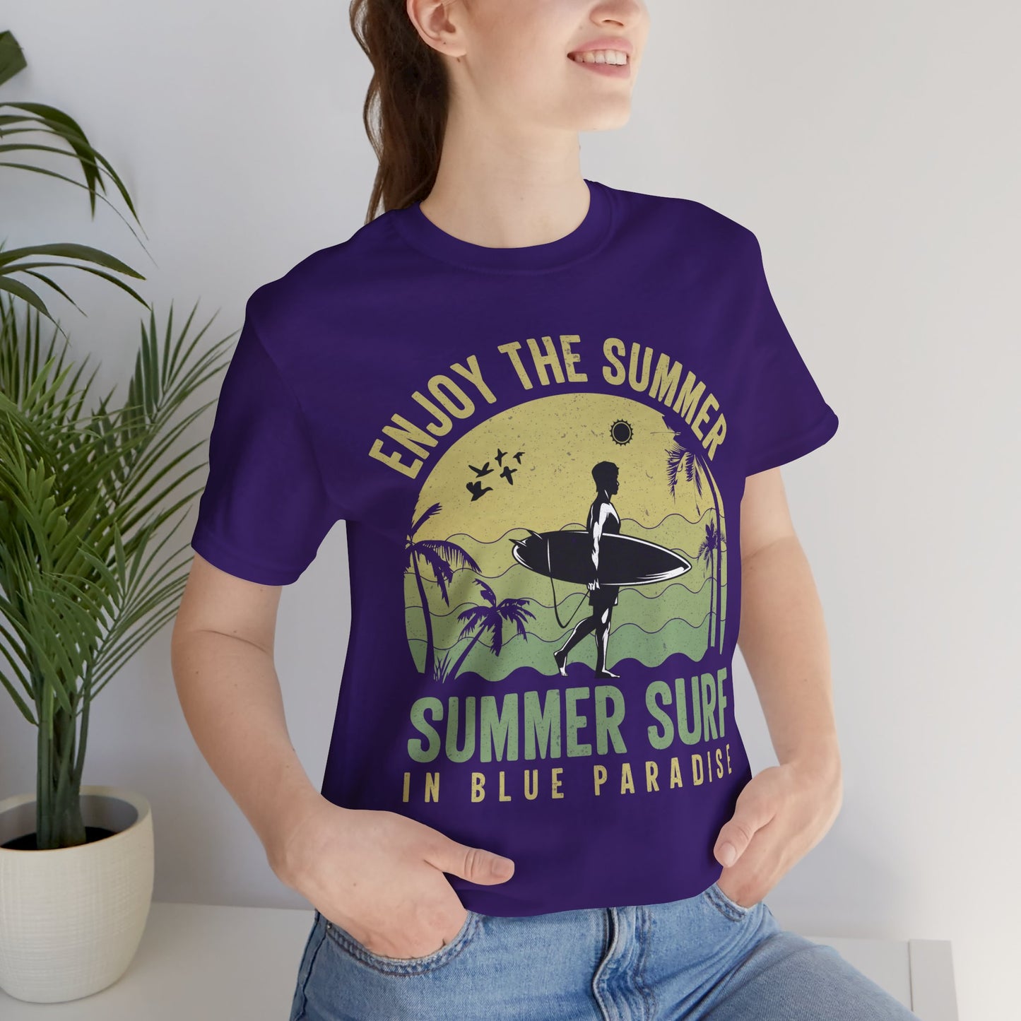 Enjoy The Summer, Summer Surf In Blue Paradise - Unisex Jersey Short Sleeve Tee - 13246