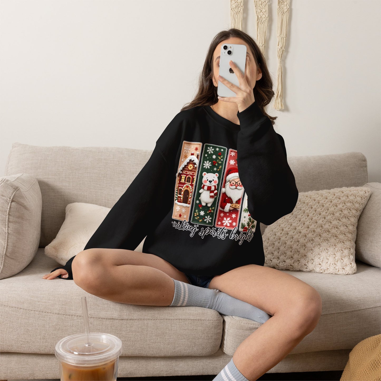 Making Spirits Bright Christmas Crewneck Sweatshirt, Holiday Graphic Sweater - 14932