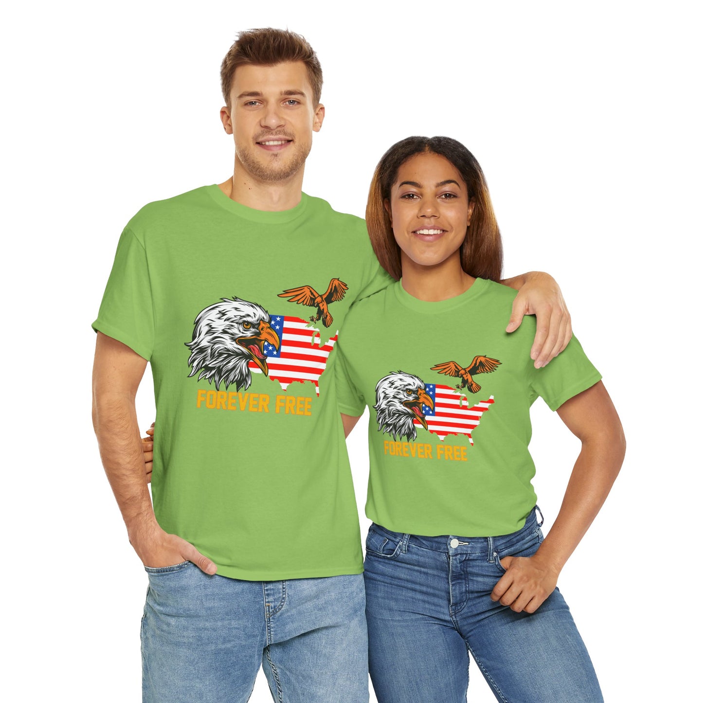 Unisex Heavy Cotton Tee with "Forever Free" Design - Perfect for Patriotic Events, July 4th Celebrations, Gifts, Summer Wear, Casual Outfits - 13692