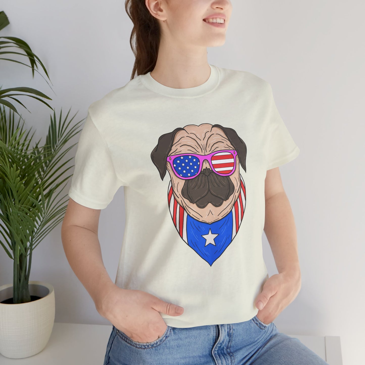 Patriotic Pug Tee, Independence Day T-Shirt, Dog Lovers Gift, Summer Casual Wear, Fun Family Outing Shirt - 13733