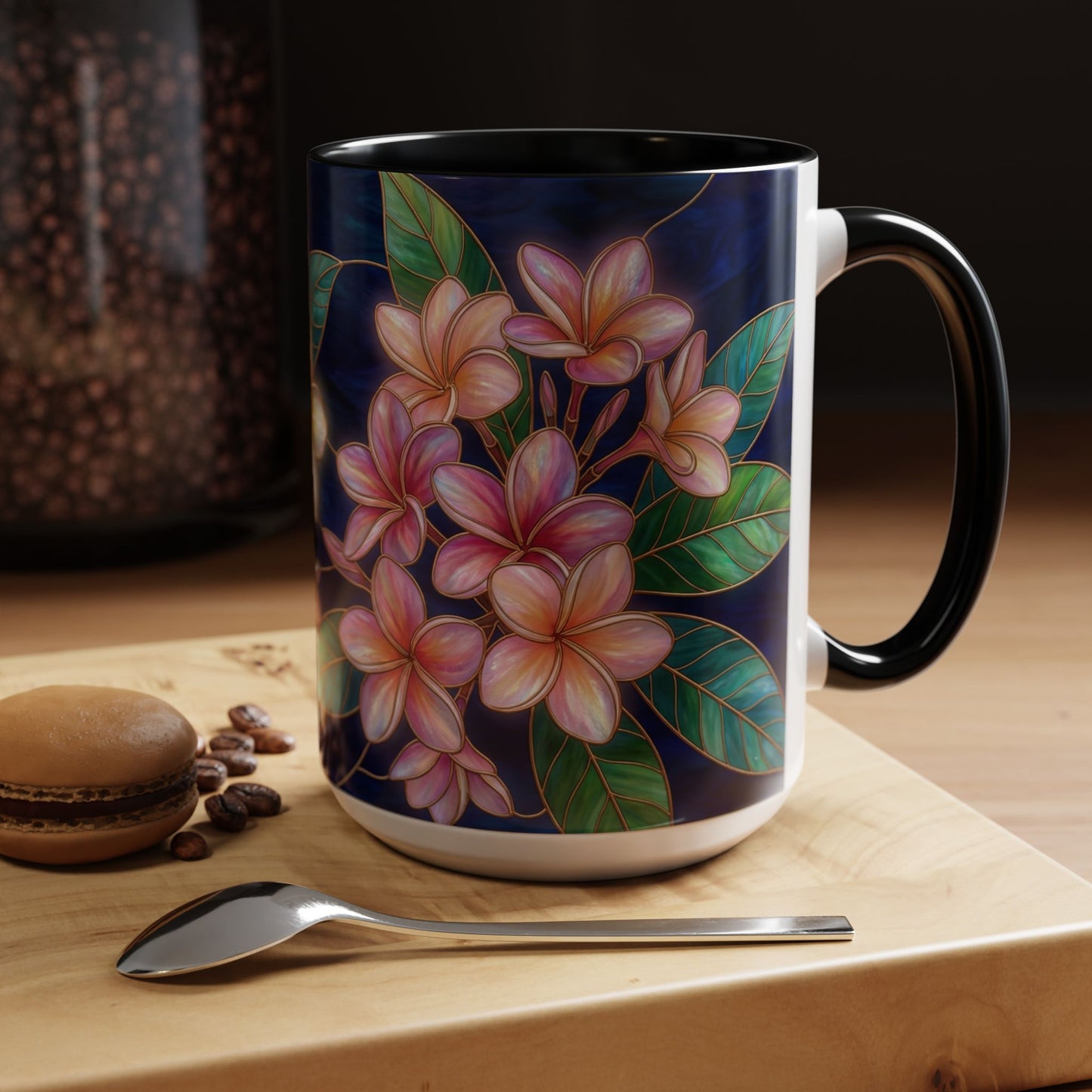 Plumeria Floral Accent Mug —  Stained Glass Design (11/15oz) - 14545