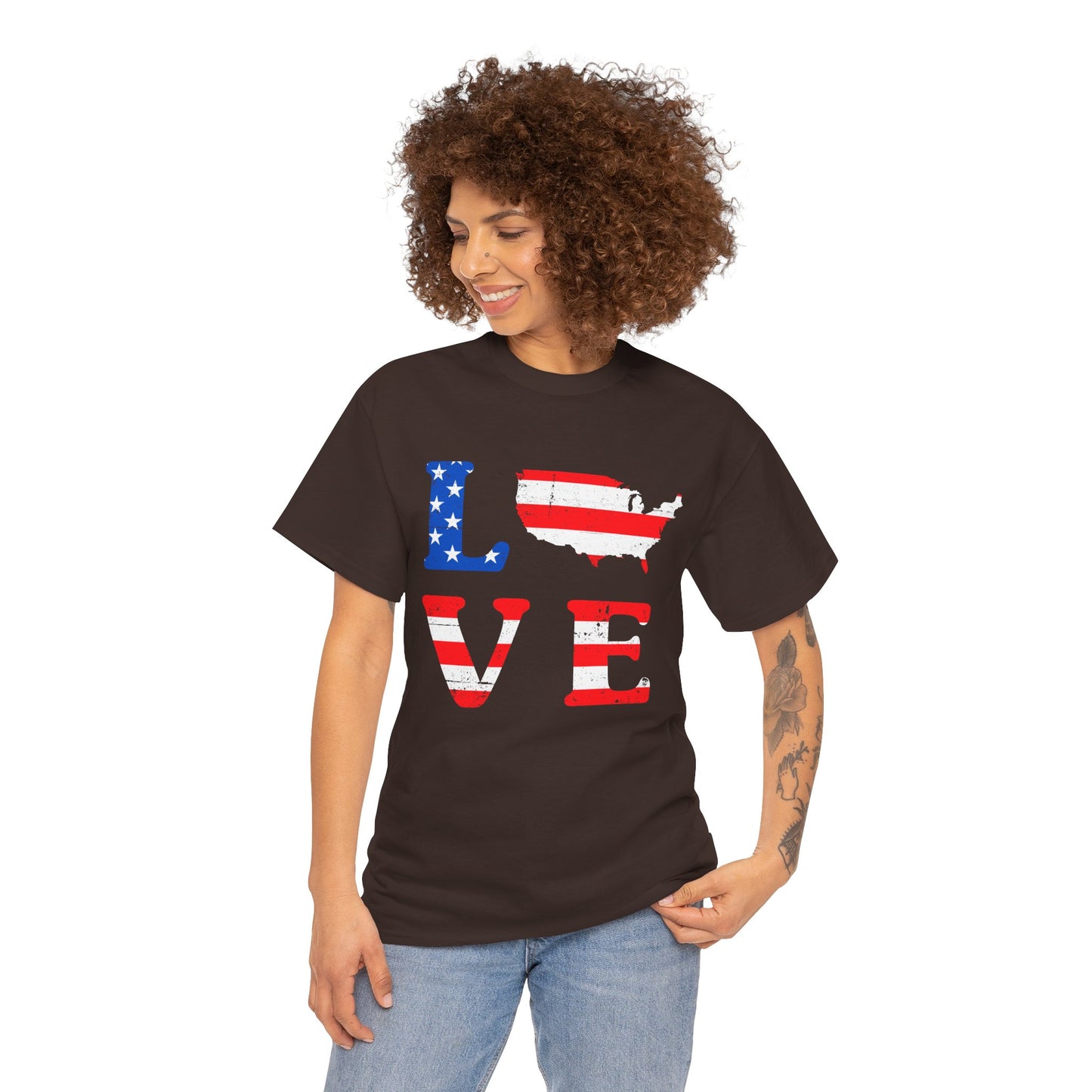 Patriotic Love Tee | Unisex Heavy Cotton T-Shirt, USA Love Shirt, 4th of July Gift, Casual Wear, Independence Day Apparel - 13696
