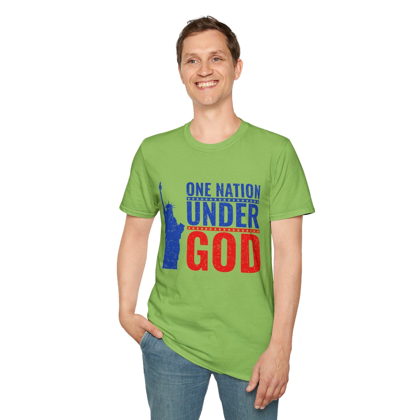 One Nation Under God, Patriotic Softstyle T-Shirt - Independence Day Tee, Fourth of July Shirt, Unisex Comfort Wear, Gift for Veterans - 13494