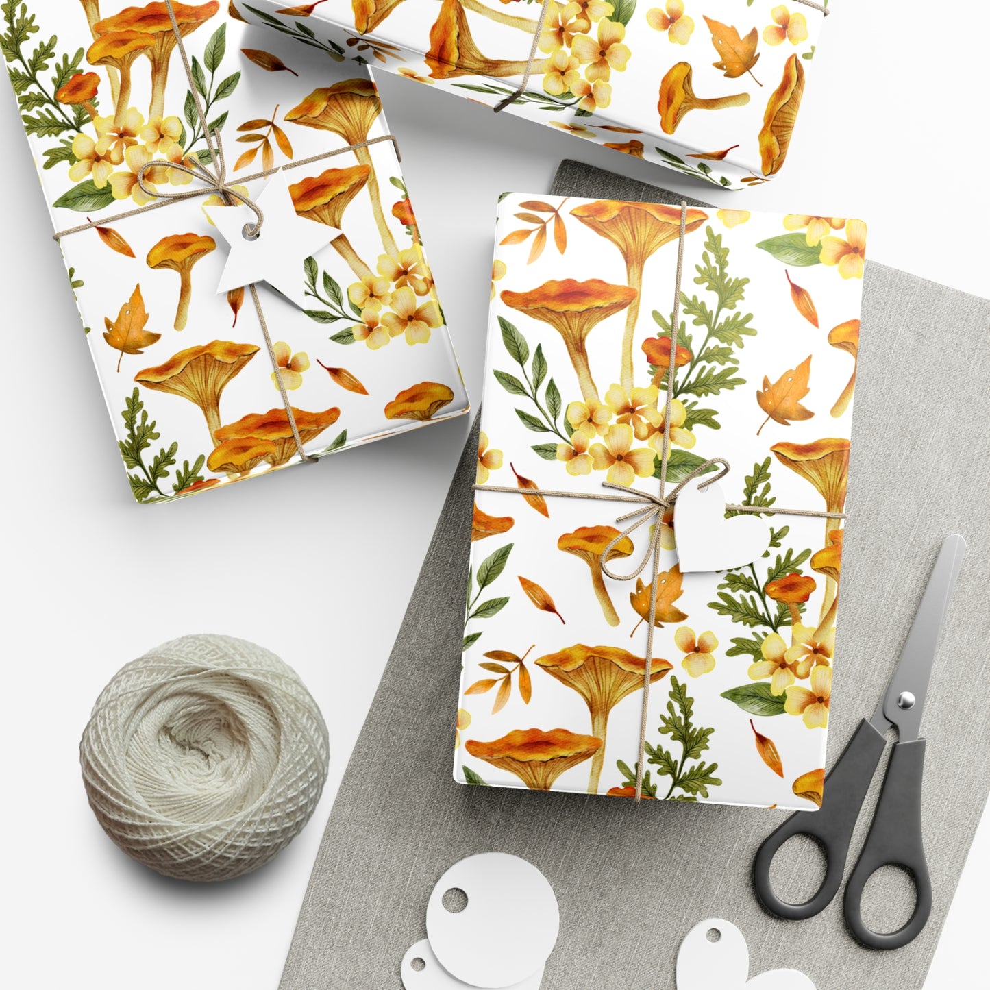 Mushroom & Flowers, Yellow - Gift Wrap Papers - 10241