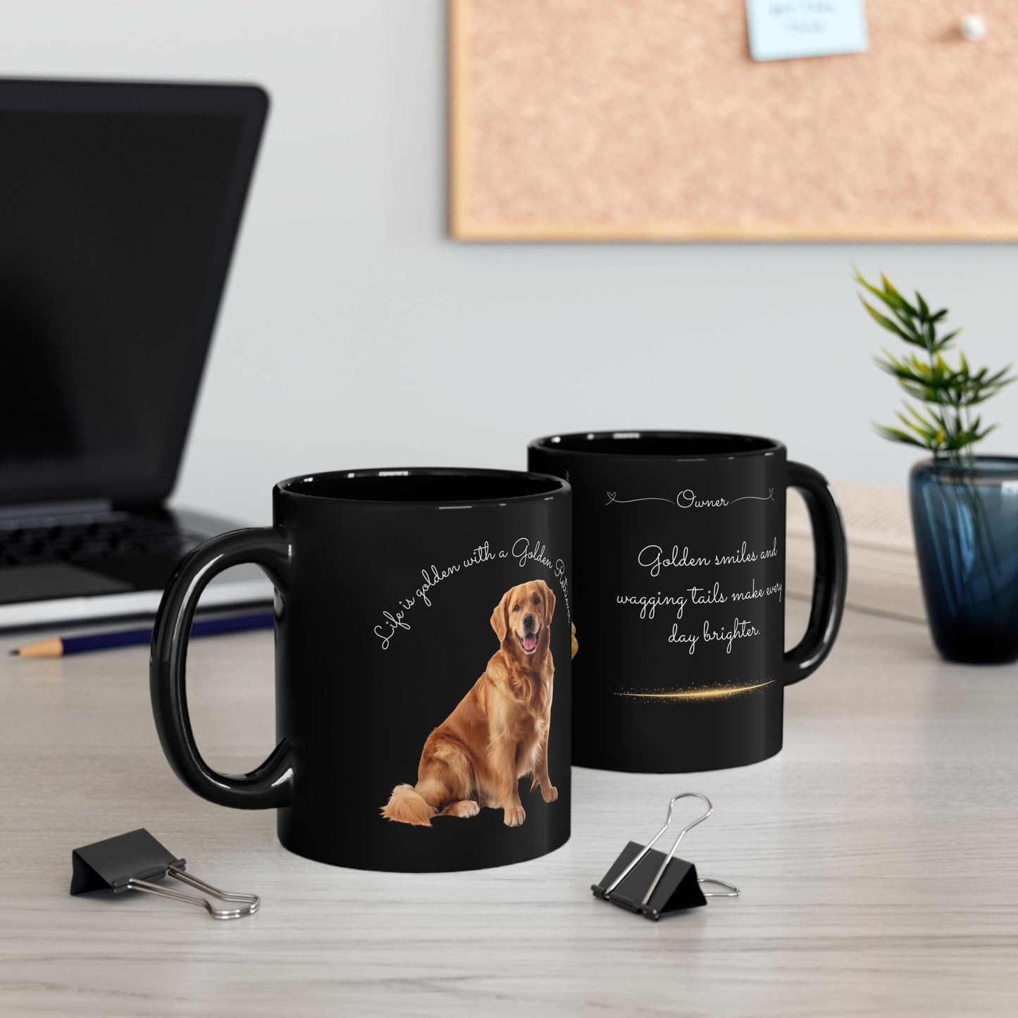 Golden Retriever, Customizable - Ceramic Black Mug (11oz, 15oz) - 10459