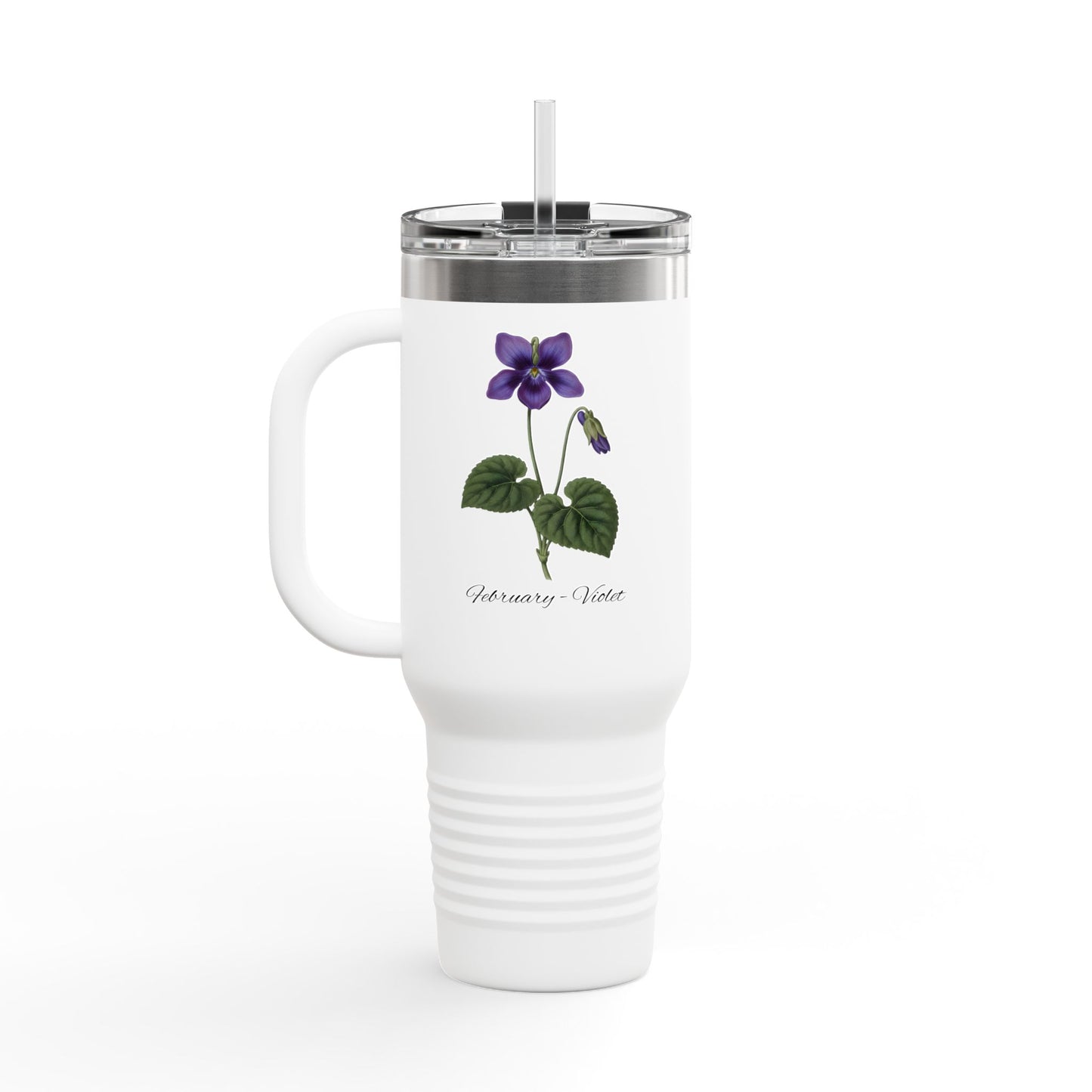 Violet (Single) Floral Tumbler – February Birth Flower Gift | 40oz Insulated Travel Mug, Customizable — 14698