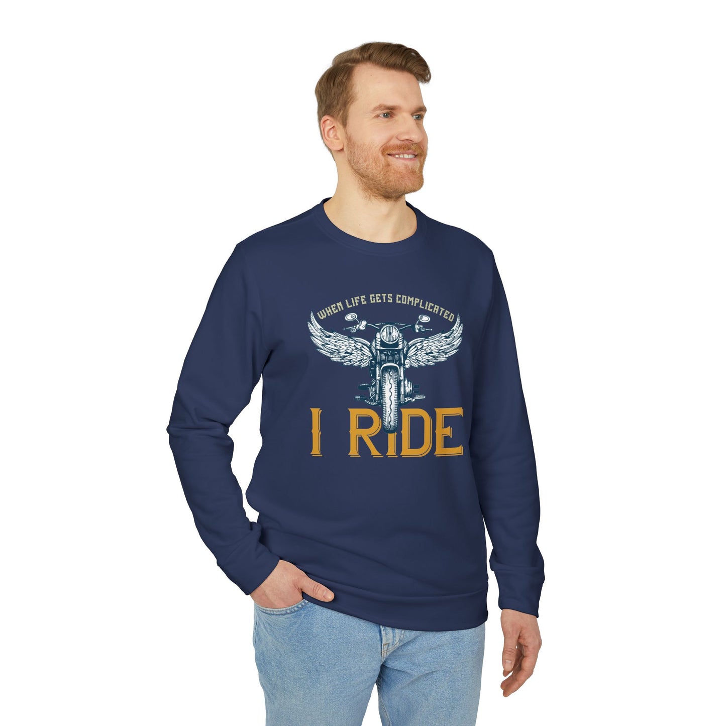 When Life Gets Complicated, I Ride - adidas Unisex Fleece Crewneck Sweatshirt - 14098
