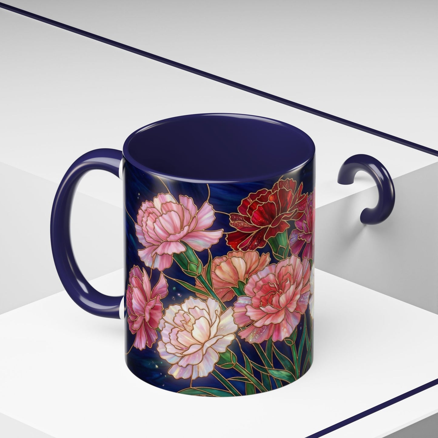 Carnation Floral  Accent Coffee Mug — Stained Glass Design (11/15oz) - 14559
