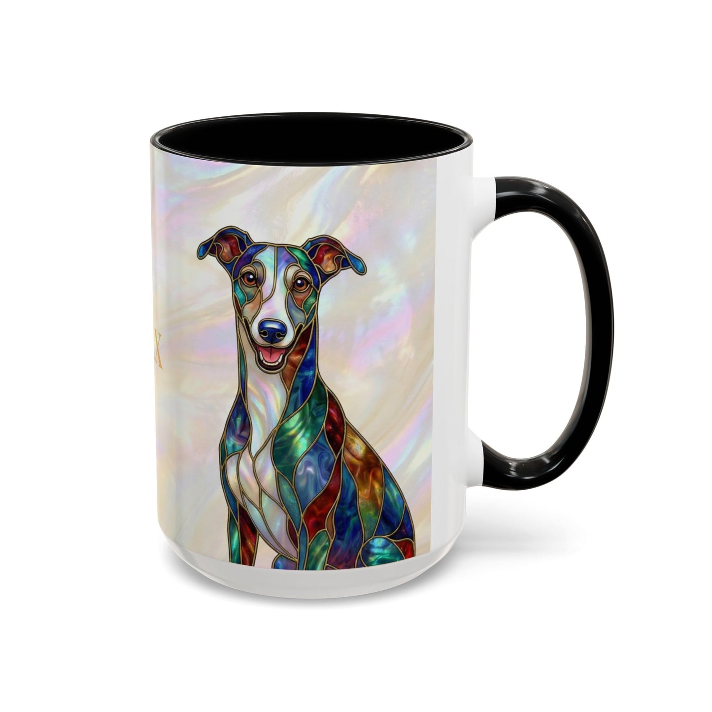 Personalized Greyhound Coffee Mug – Stained Glass Dog Accent Mug (Name Customizable)  - 14523