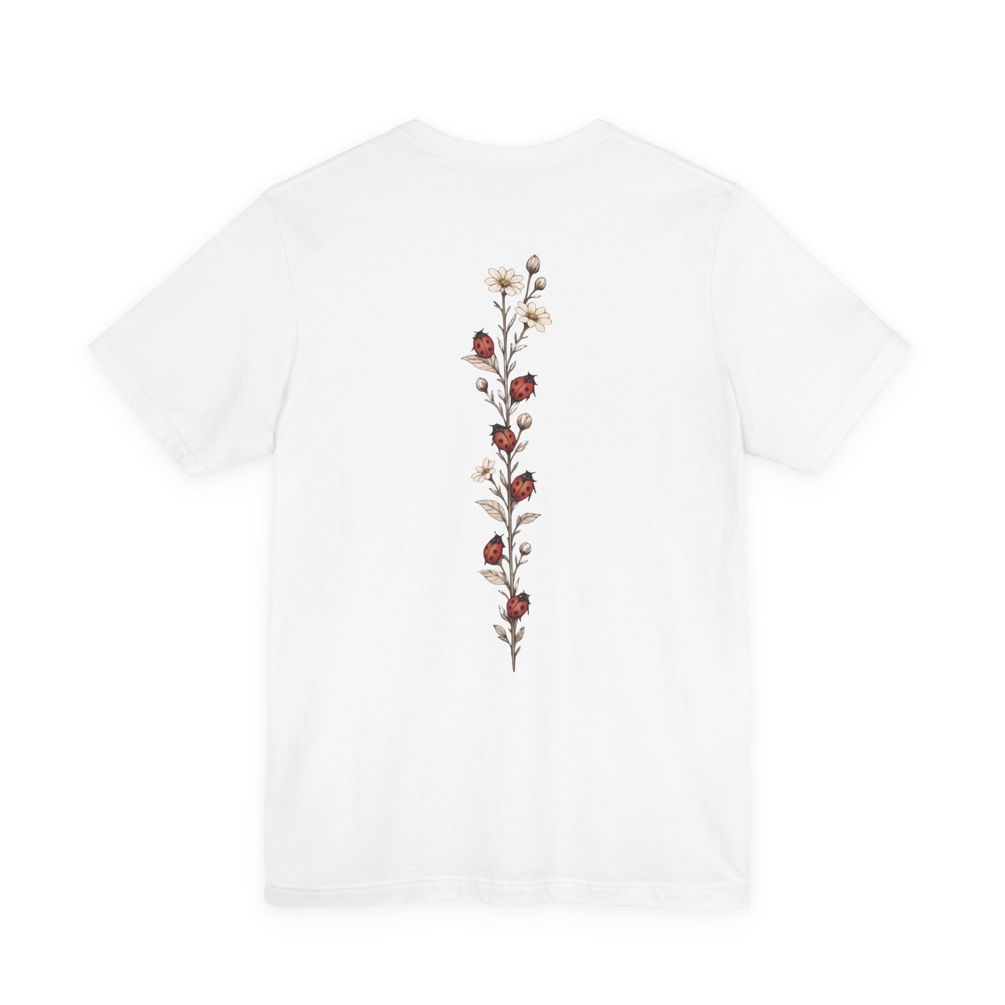Daisy & Ladybug Floral T-Shirt, Minimal Wildflower Pocket Graphic Tee - 14963