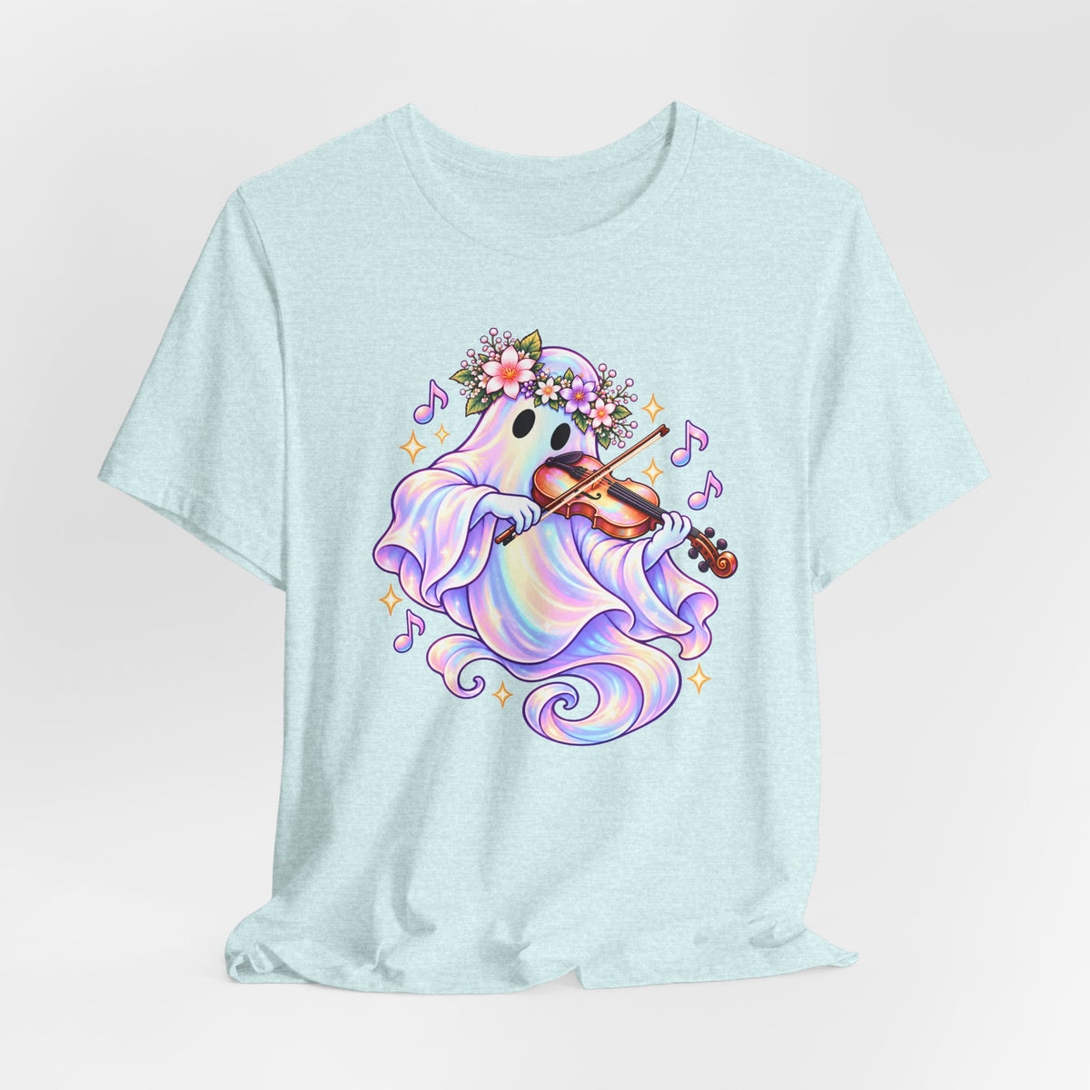 Ghost Violin T-Shirt, Cute Pastel Floral Music Lover Tee - 14528
