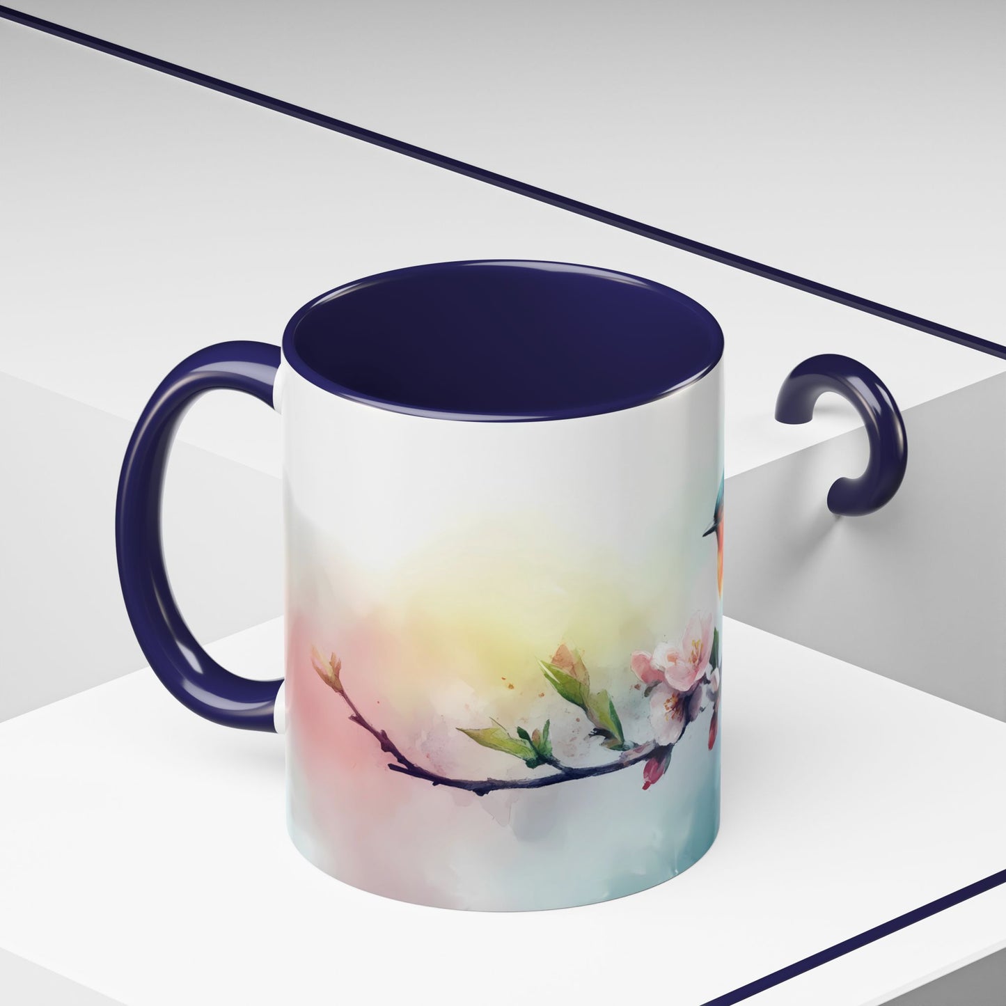 Whimsical Bird & Blossom Accent Coffee Mug - Perfect for Nature Lovers - 11886