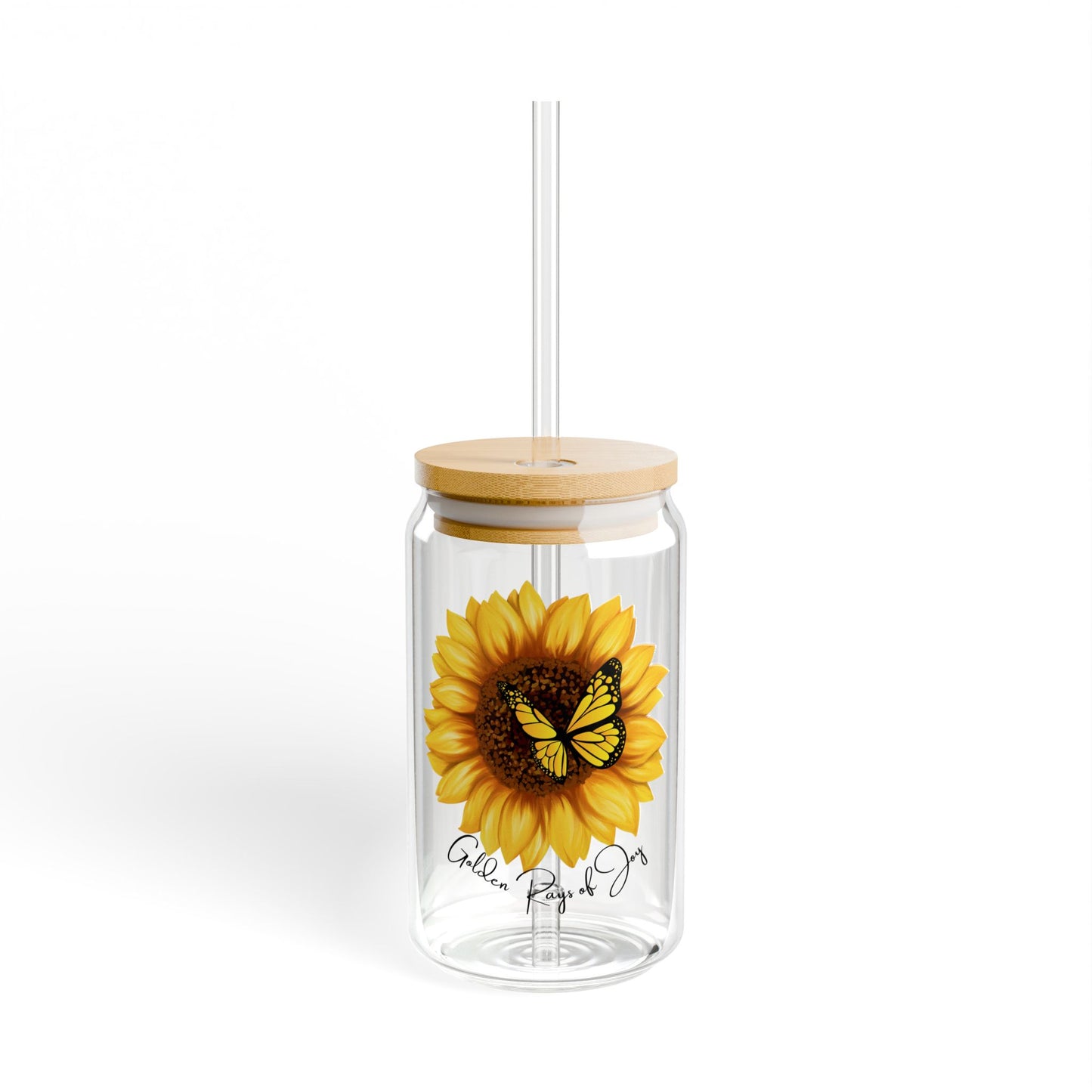 Sunflowers: Golden Rays of Joy, Customizable - Sipper Glass, 16oz