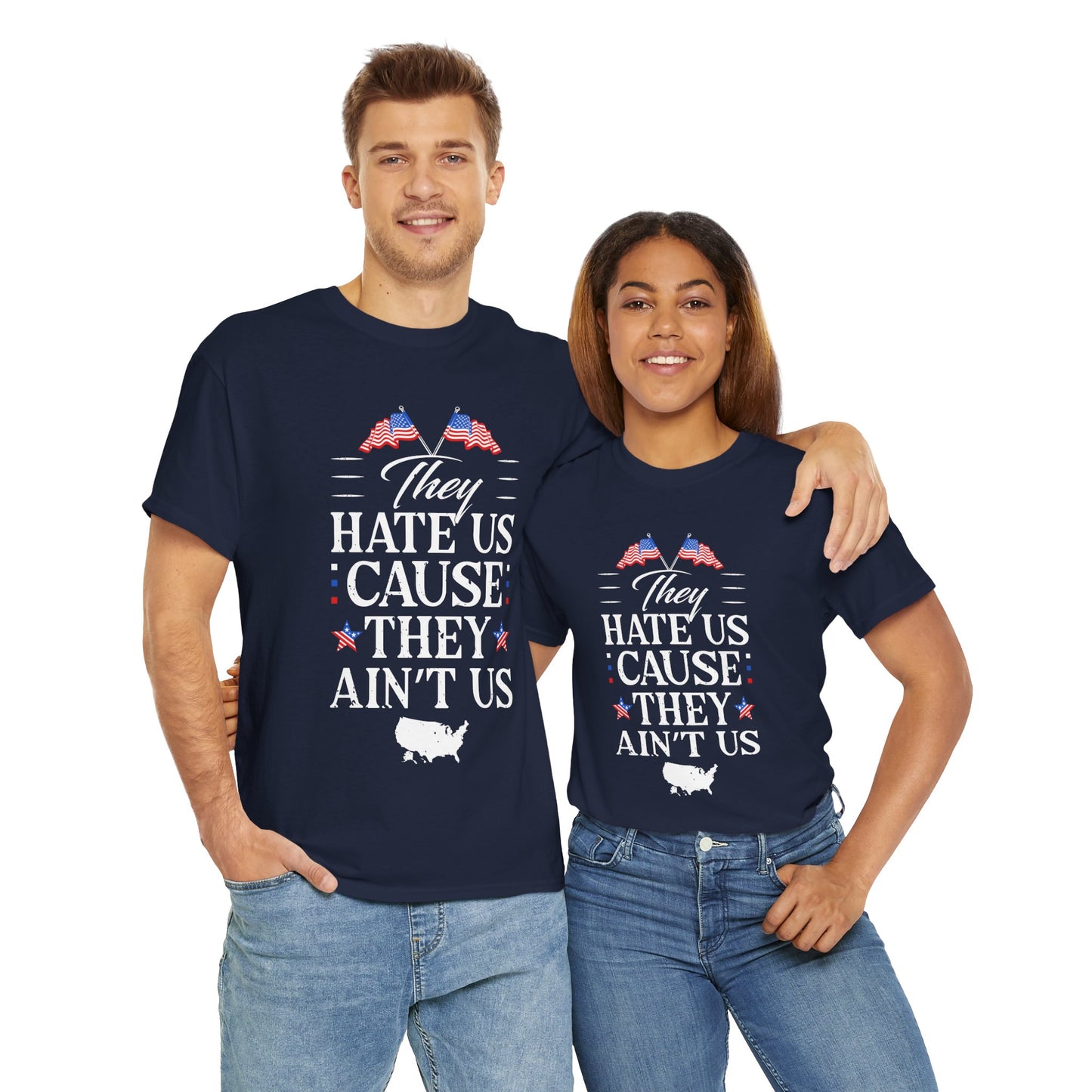 Patriotic Unisex Heavy Cotton Tee - 'They Hate Us Cause They Ain't Us' - Gift for Freedom Lovers, Casual Wear, Independence Day - 13651