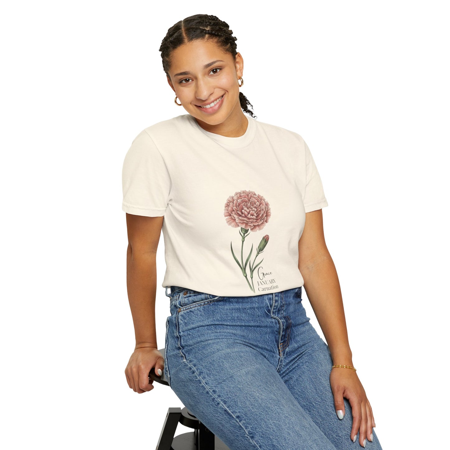 January Carnation Birth Flower T-Shirt – Customizable - 14672