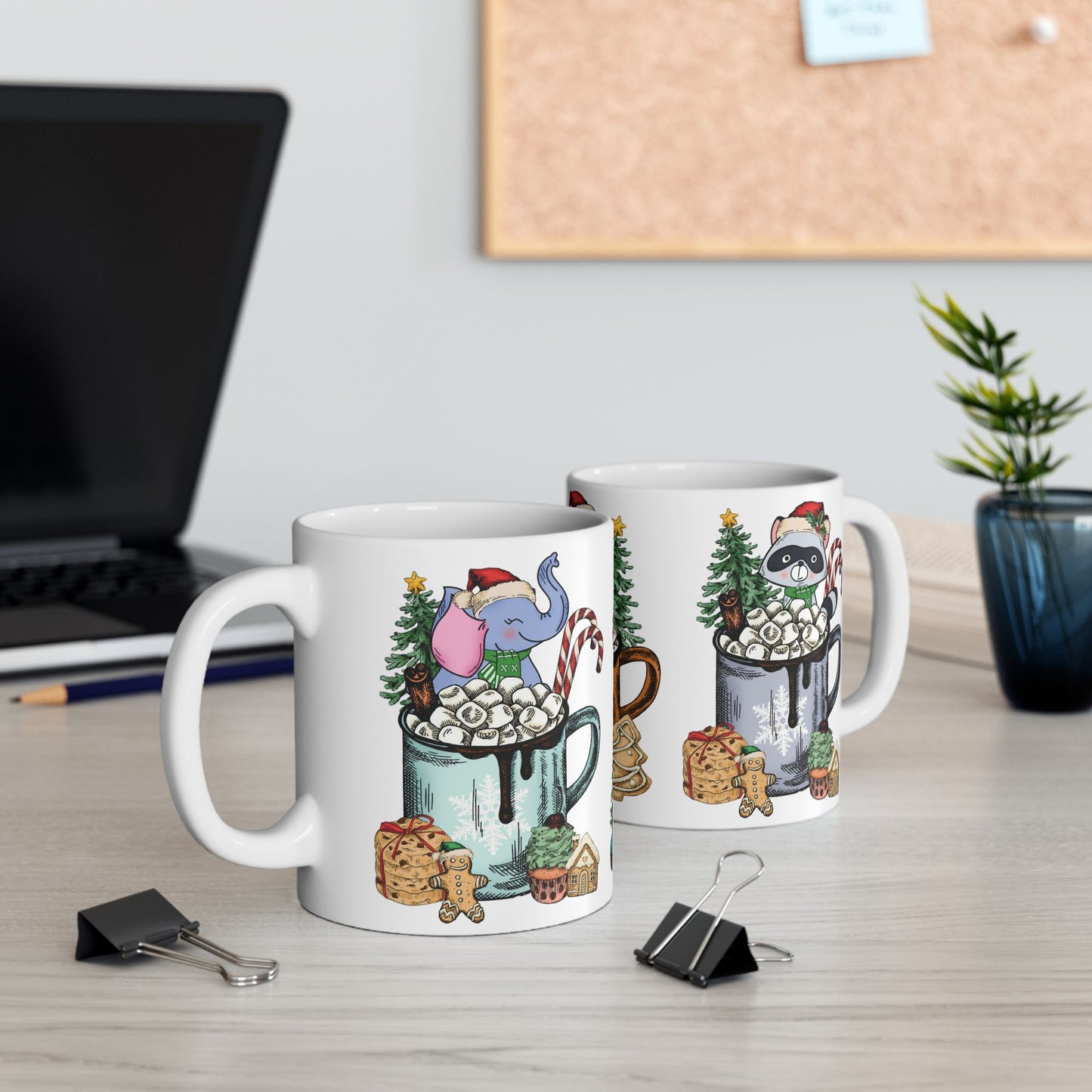 Christmas Marshmallow Mugs with Animals - Ceramic Mug, (11oz, 15oz) - 10292