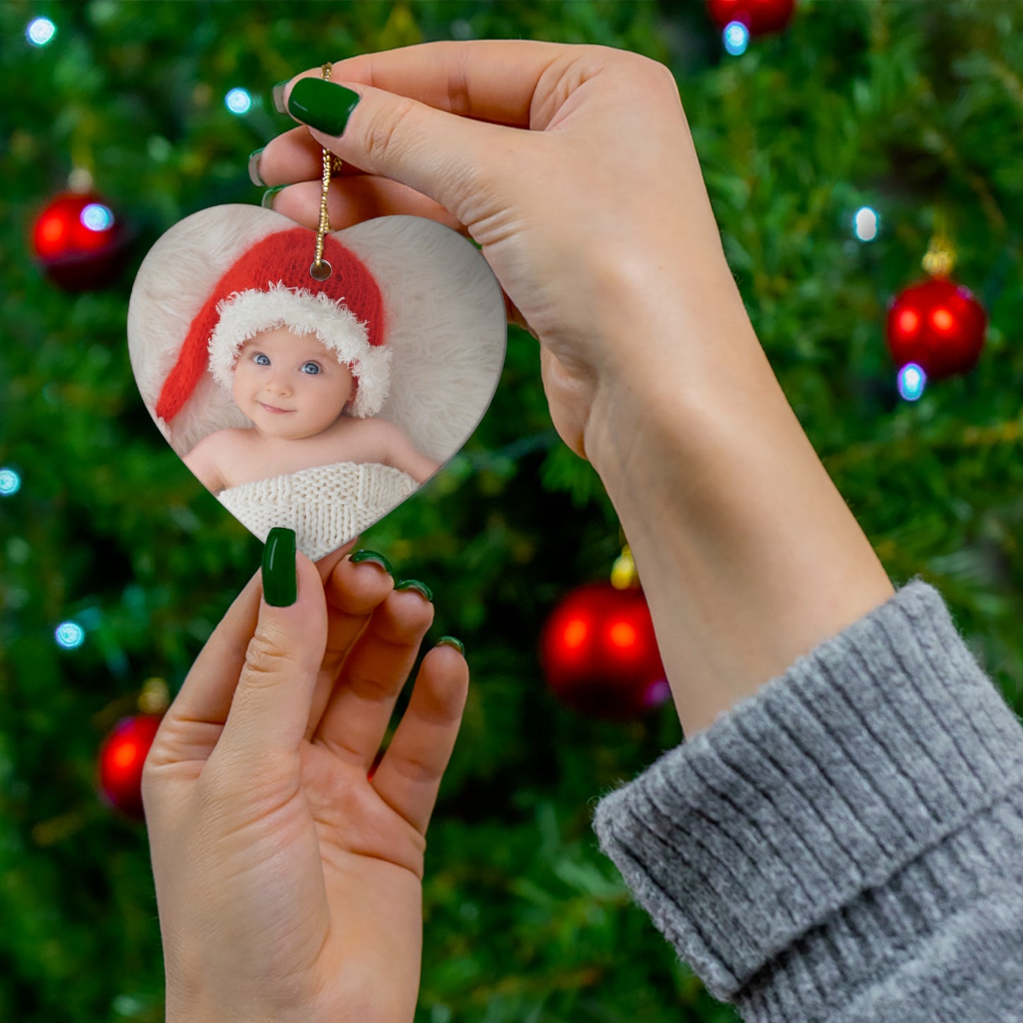 Christmas, Baby Photo, Customizable - Ceramic Ornament, 4 Shapes