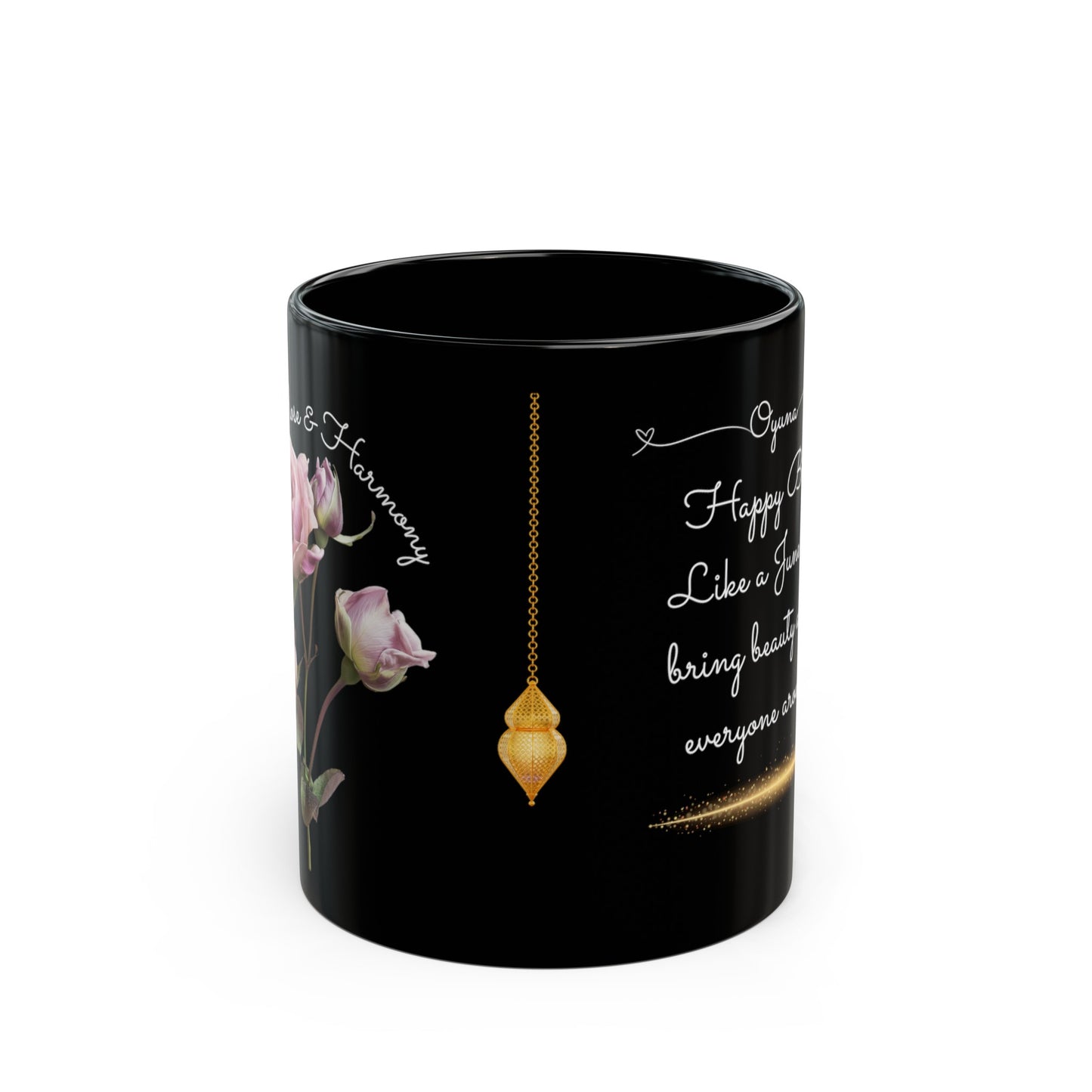 Happy Birthday, June, Rose, Customized Ceramic Black Mug (11oz, 15oz)