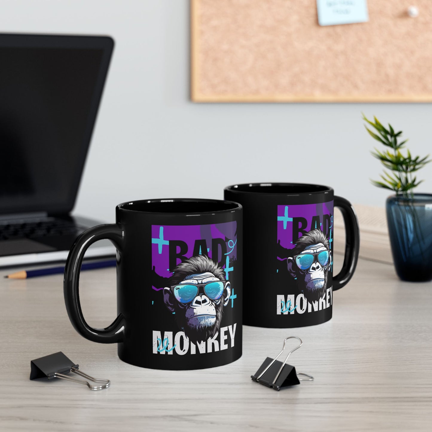 Bad Monkey Black Mug: Fun Coffee Cup for Gift, Black Ceramic Mug, Unique Mug for Animal Lovers, Cool Office Mug - 14081