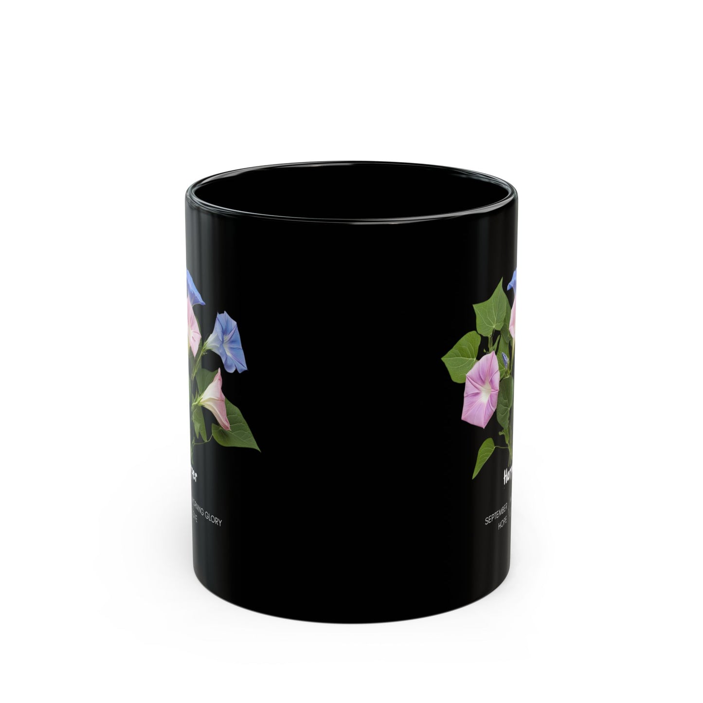 The Happy Birthday: September Born, Morning Glory Flower, Customizable - Black Mug (11oz, 15oz)