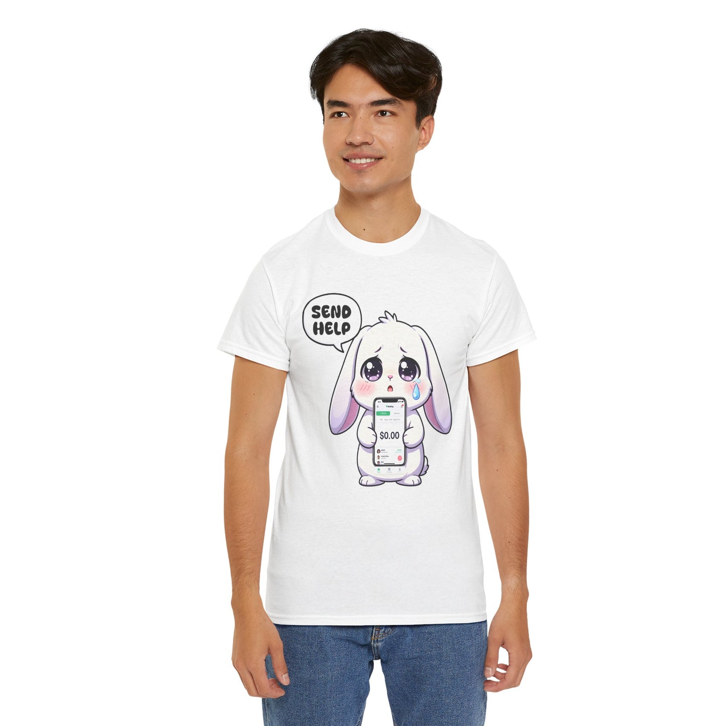 Funny Bunny T-Shirt – “Send Help” Kawaii Broke Money Humor Tee Gift - 14854