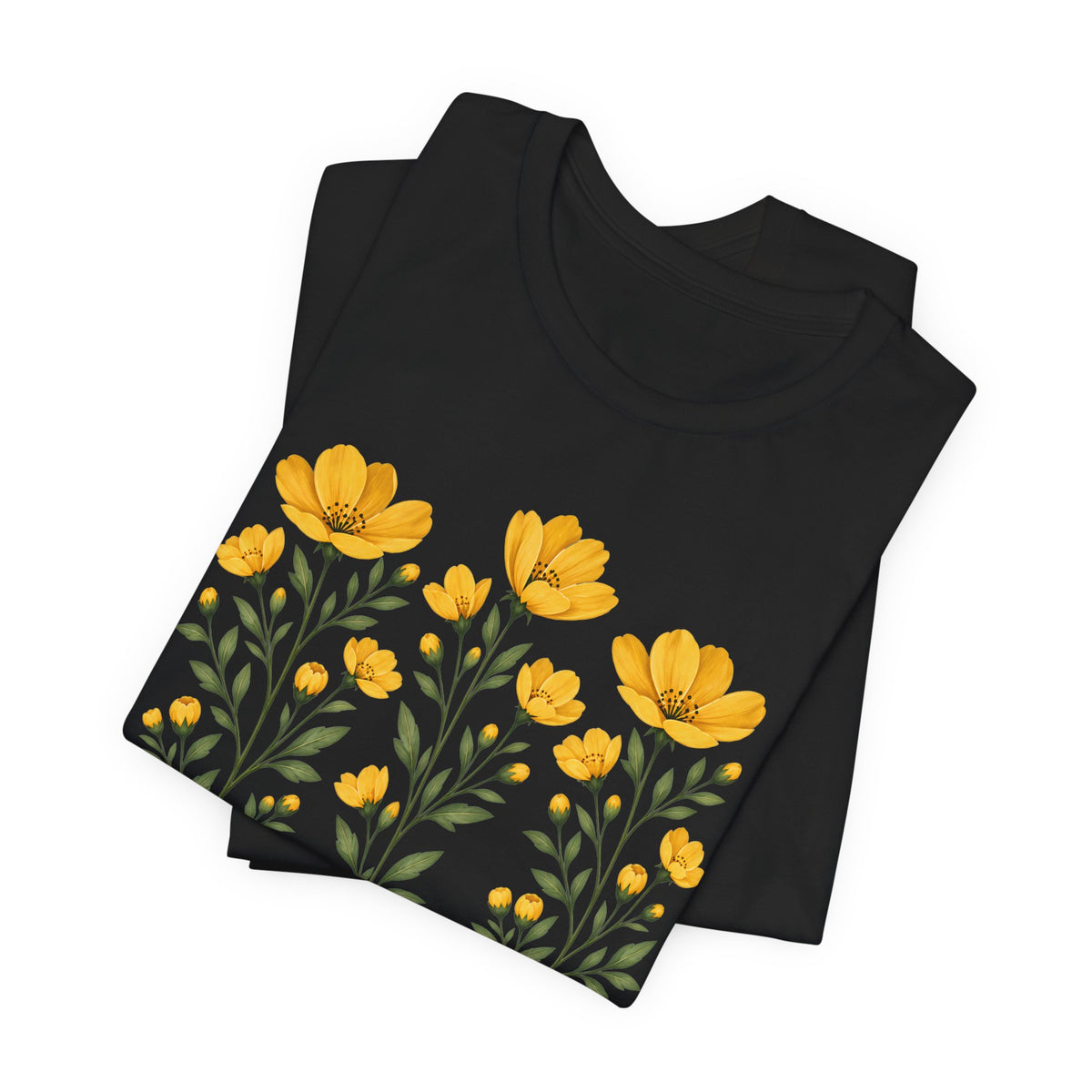 Golden Yellow Wildflower T-Shirt, Vintage Botanical Floral Tee - 14544
