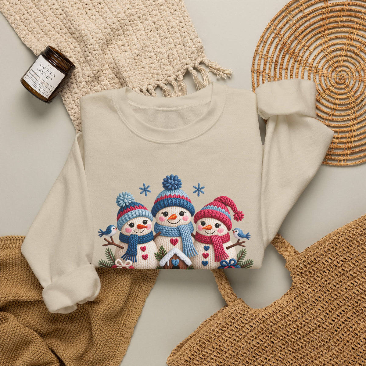 Let It Snow Sweatshirt, Cute Knitted Snowmen Christmas Crewneck - 14570