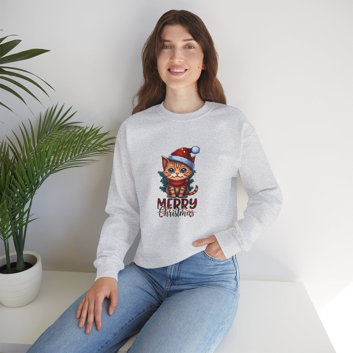 Merry Christmas, Cat - Unisex Heavy Blend™ Crewneck Sweatshirt