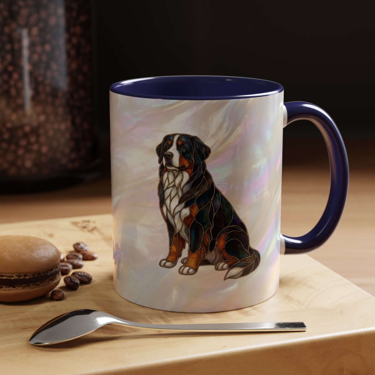 Bernese Mountain Dog Accent Coffee Mug — Stained Glass Design (11/15 oz) - 14617