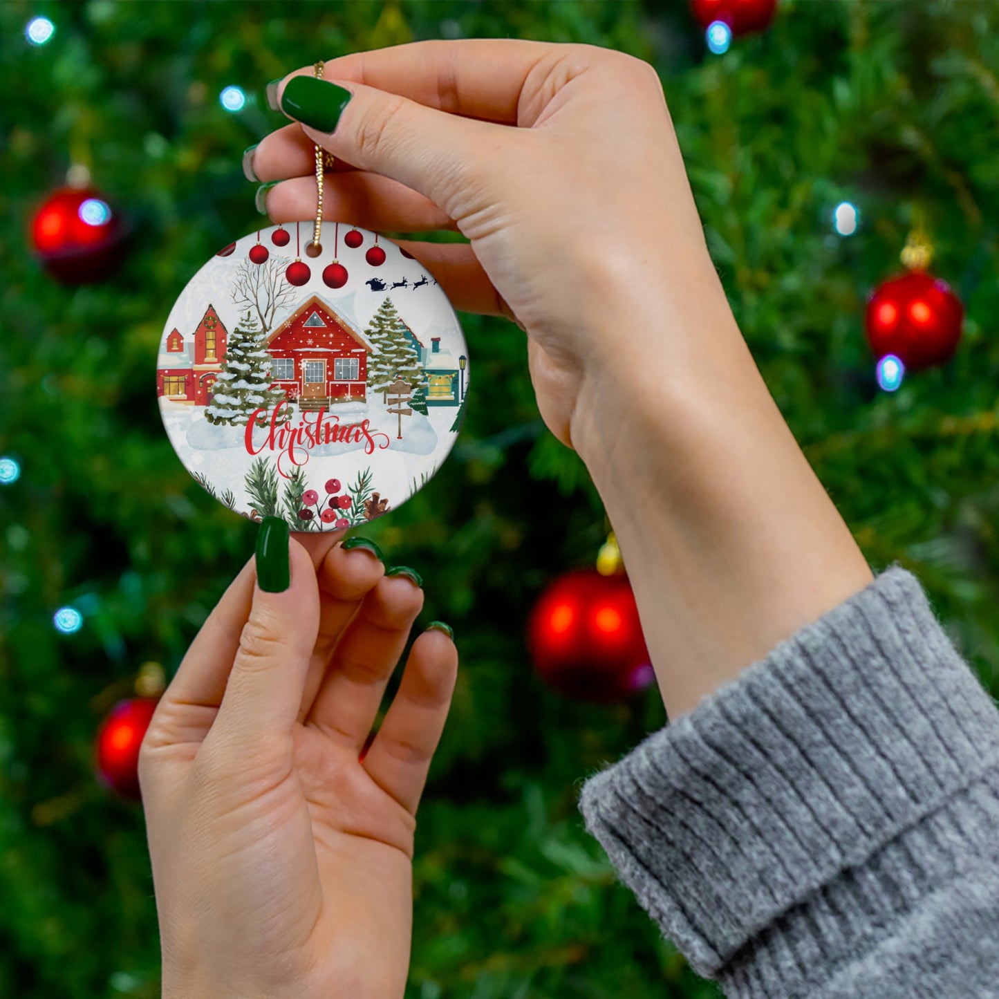 Christmas House - Ceramic Ornament, 4 Shapes