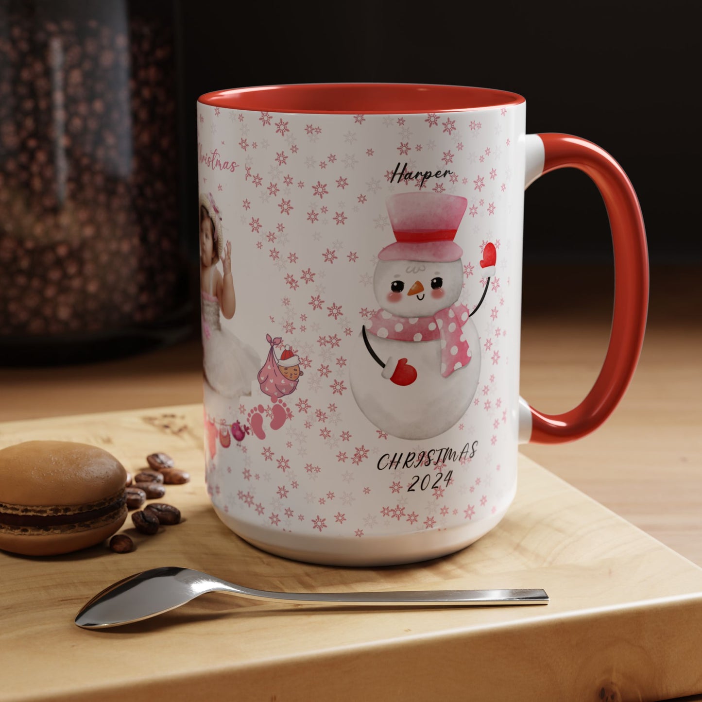 First Christmas, Baby Girl, Customizable - Accent Coffee Mug (11, 15oz) - 10001