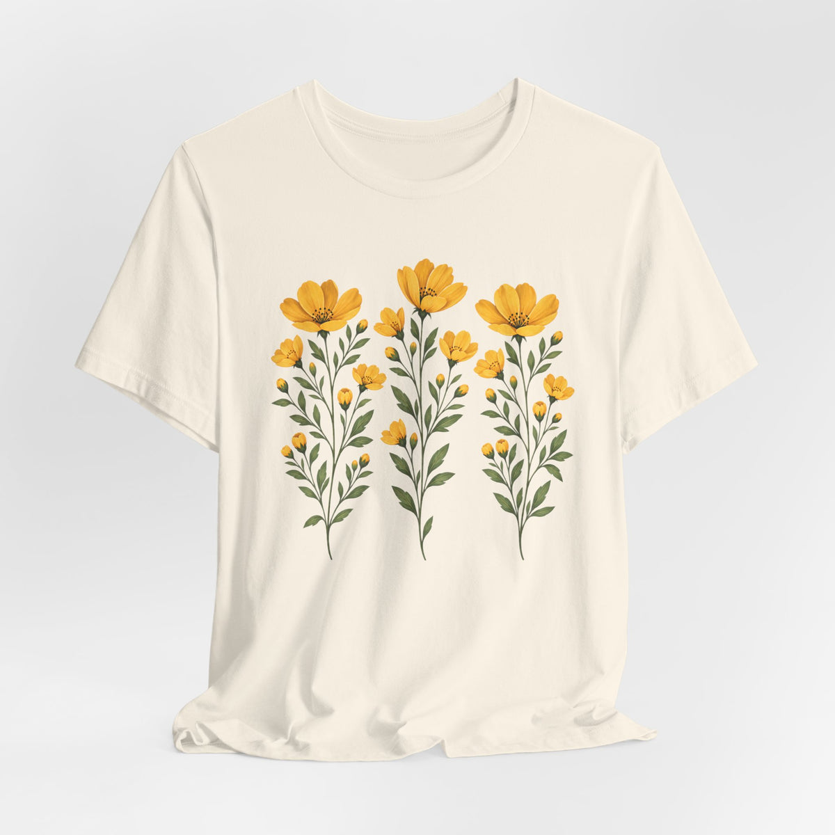 Golden Yellow Wildflower T-Shirt, Vintage Botanical Floral Tee - 14544