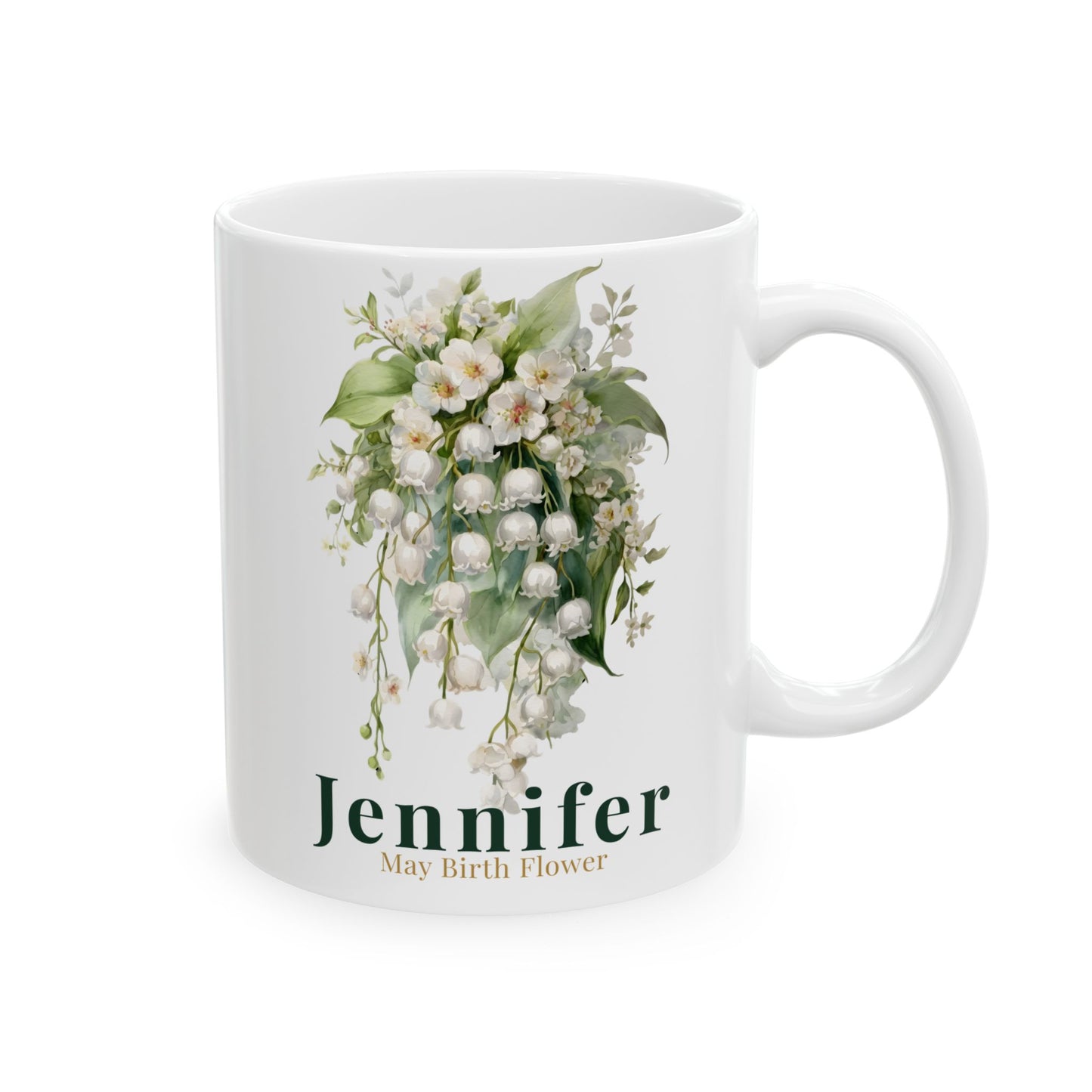 Custom Name Botanical Coffee Mug – Personalized Lily of the Valley Floral Mug Gift for Her (11oz, 15oz) - 14886