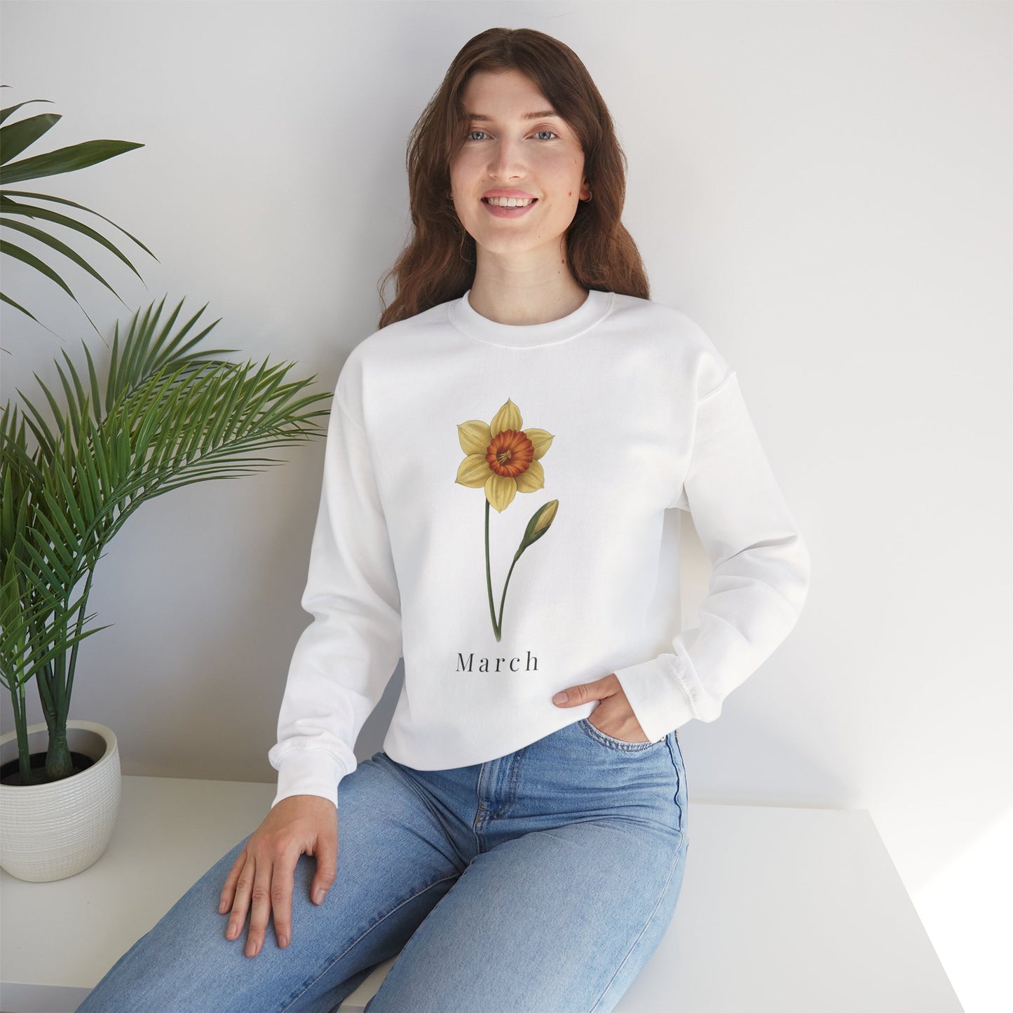 March Birth Flower Daffodil Crewneck Sweatshirt – Floral Birthday Gift Pullover - 14822