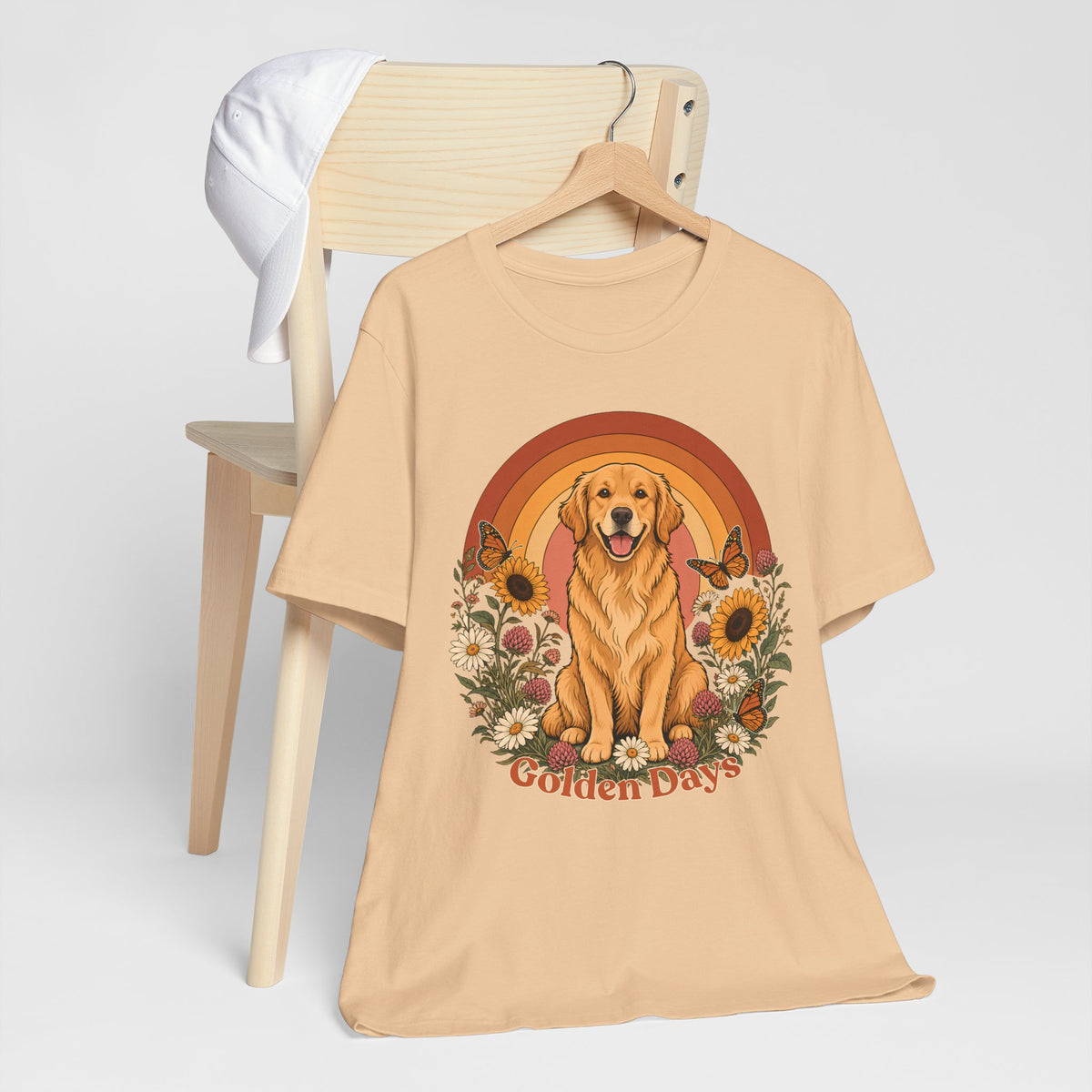 Golden Days Golden Retriever T-Shirt,  Retro Sunset Floral Dog Tee - 14969