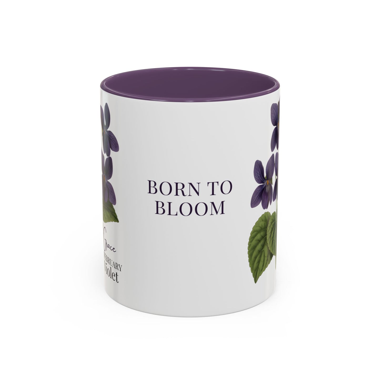 February Birth Flower Violet Mug – Personalized Name Coffee Cup - 14687