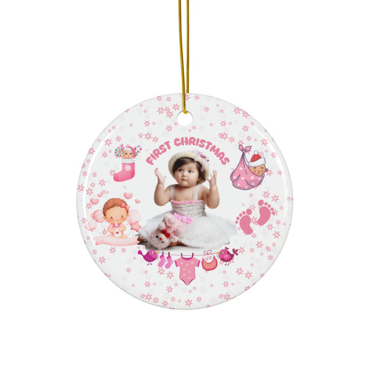 First Christmas, Baby Girl, Customizable  - Ceramic Ornament, 4 Shapes - 10017