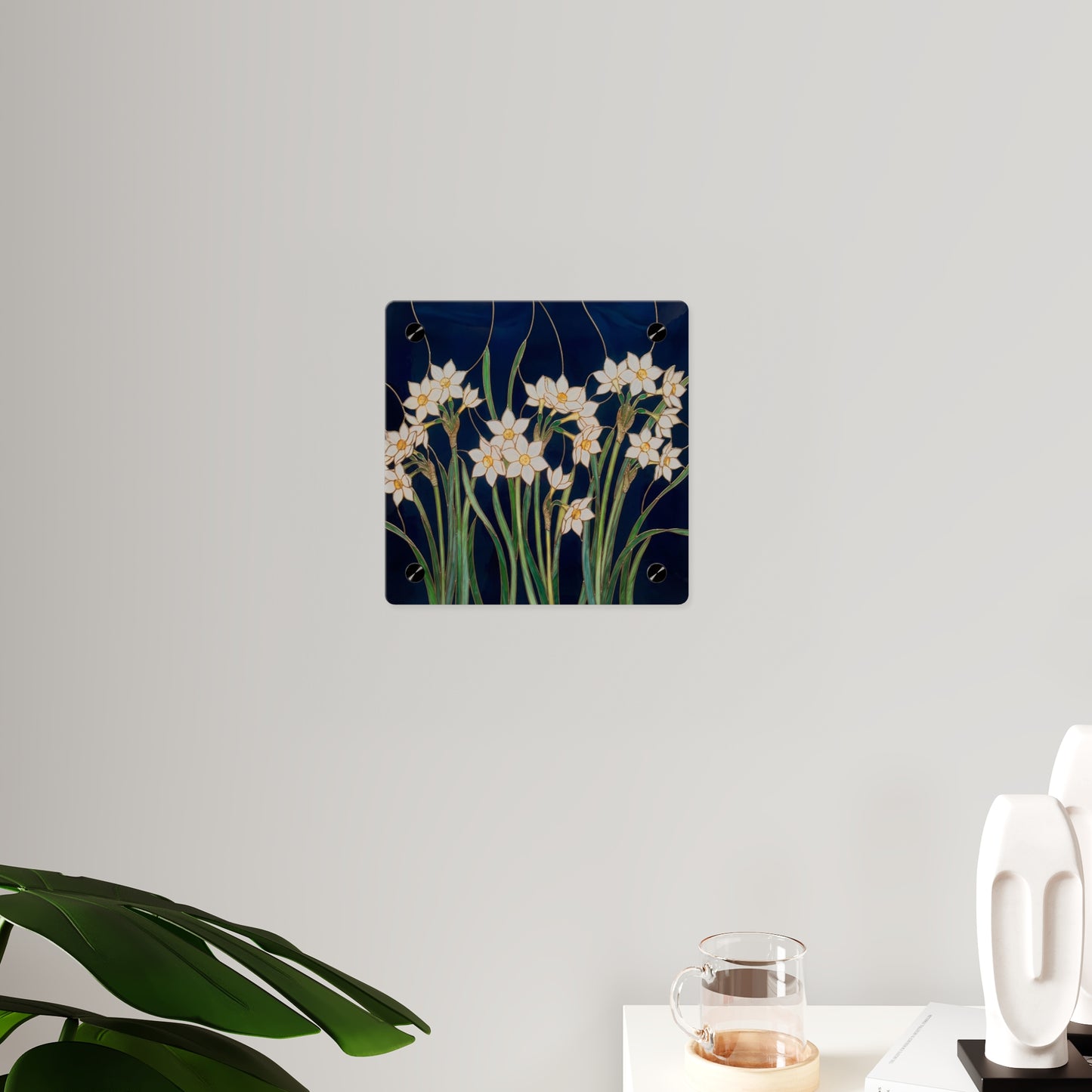 Whitepaper Narcissus Acrylic Wall Art Panel — (Floral Modern Decorative Plaque) - 14598