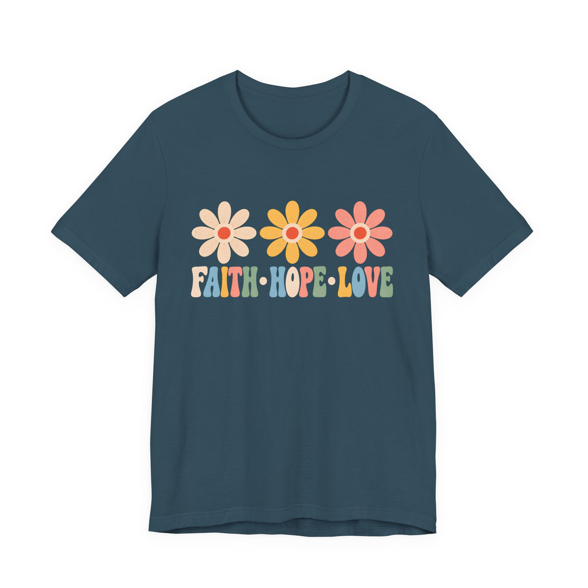 Faith Hope Love Floral T-Shirt, Retro Flower Graphic Tee - 14978