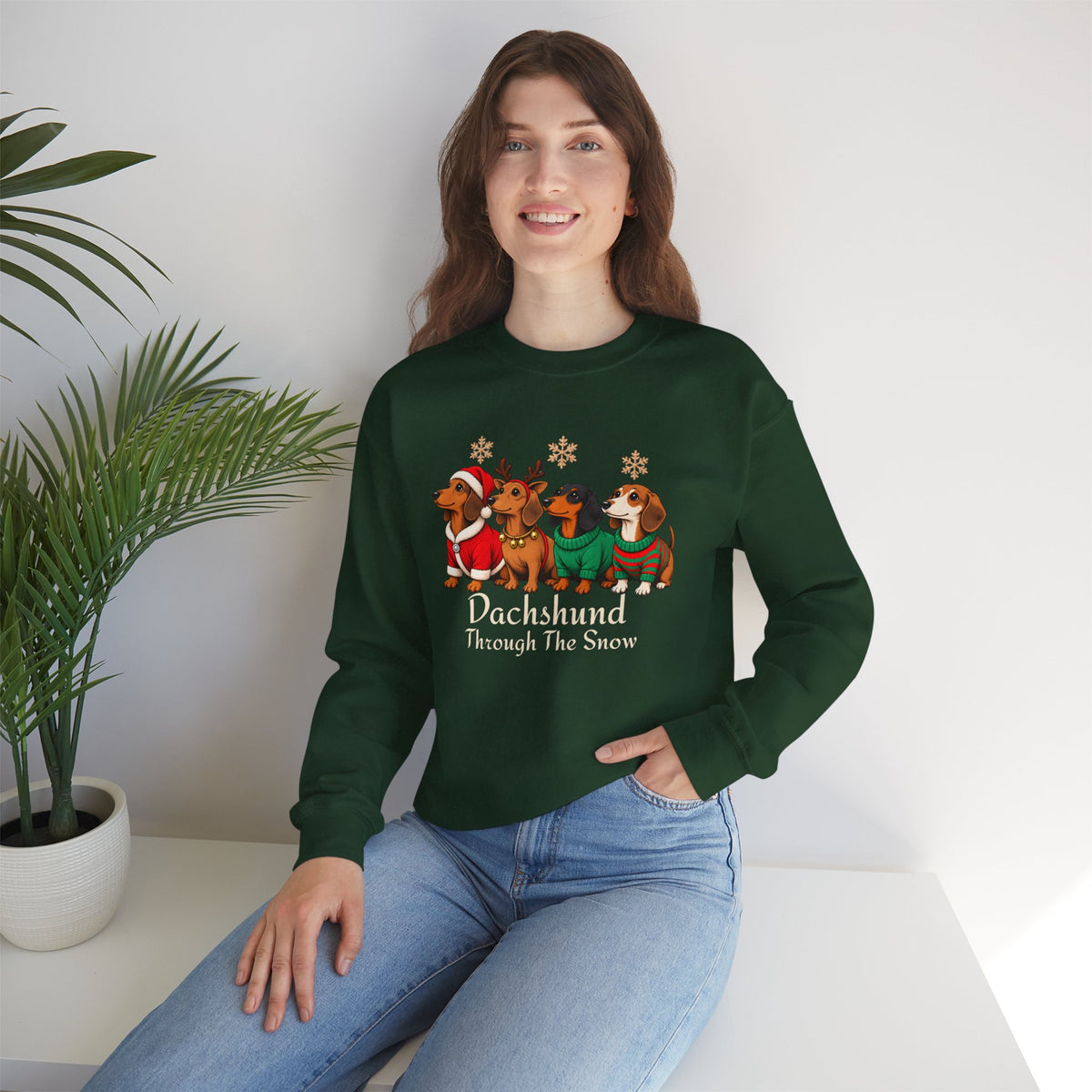 Dachshund Through the Snow Sweatshirt, Cute Christmas Dog Crewneck - 14566