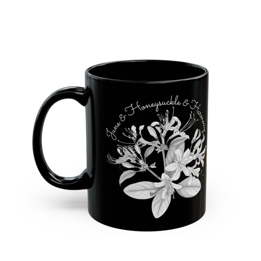 Happy Birthday, June, Honeysuckle, Customizable - Ceramic Black Mug (11oz, 15oz) - 10443