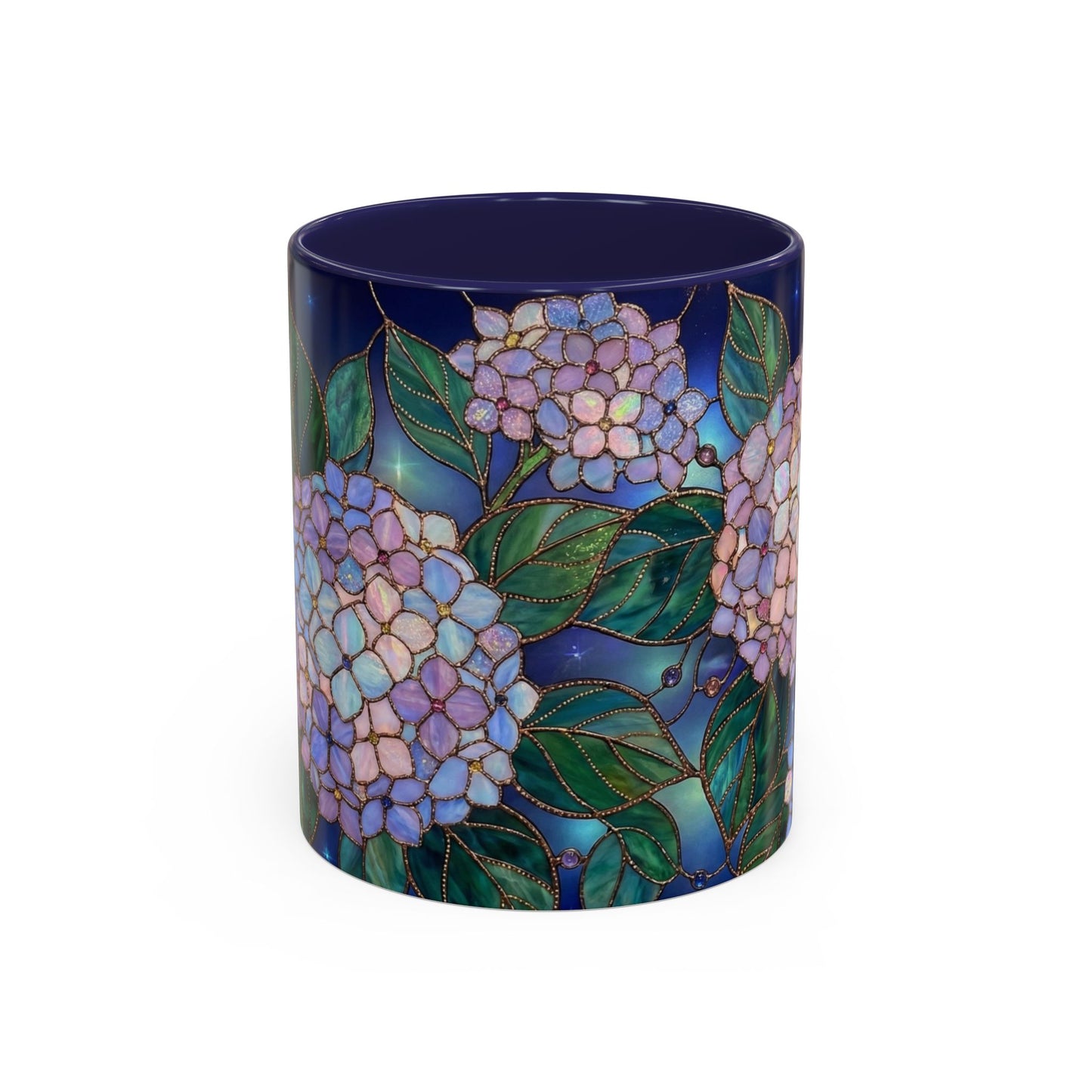 Hydrangea Floral Accent Coffee Mug — Stained Glass Design (11/15 oz) - 14571