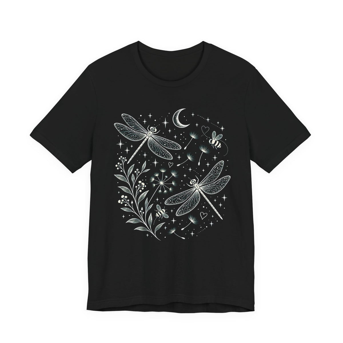 Dragonfly Moon T-Shirt, Whimsical Celestial Nature Tee - 14518