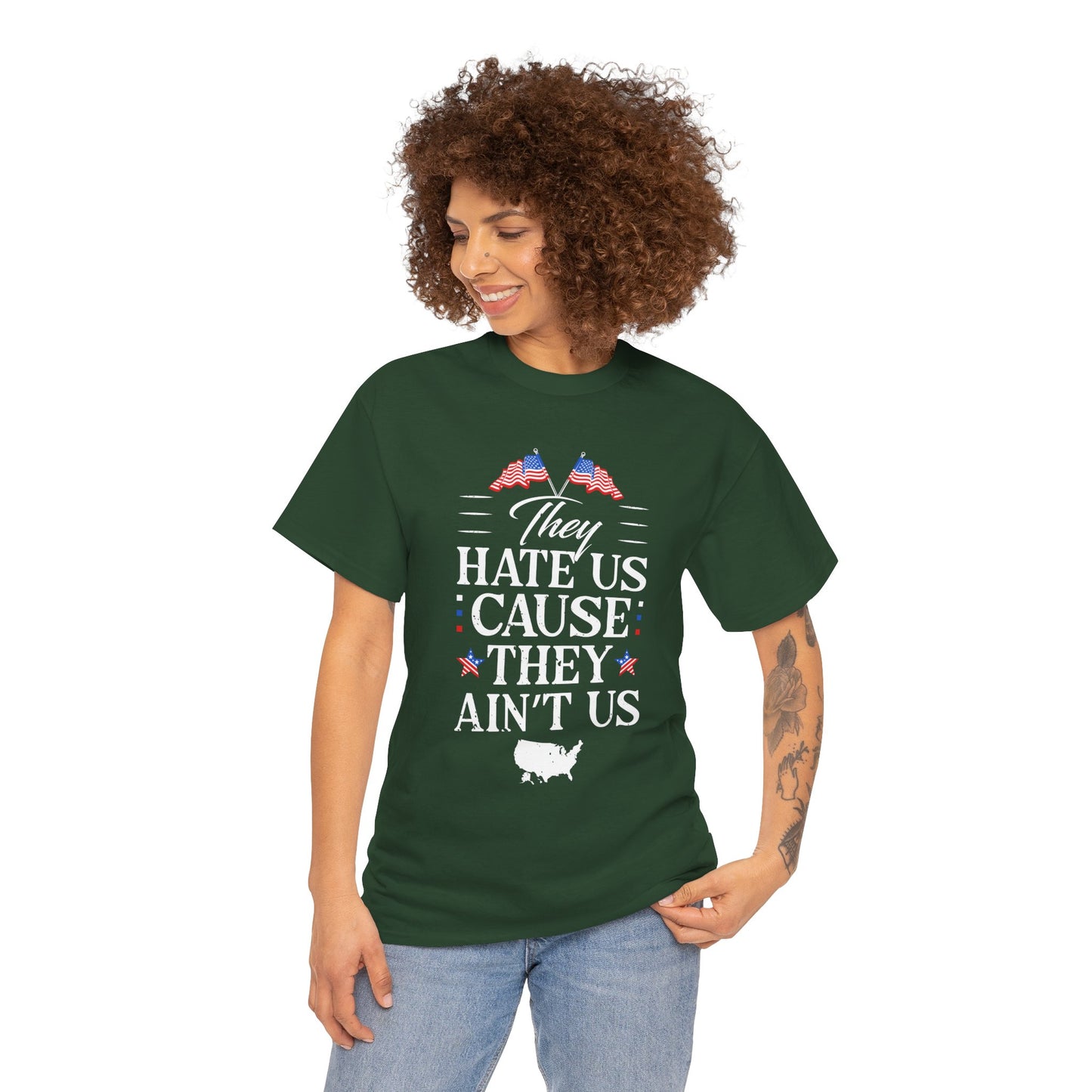 Patriotic Unisex Heavy Cotton Tee - 'They Hate Us Cause They Ain't Us' - Gift for Freedom Lovers, Casual Wear, Independence Day - 13651