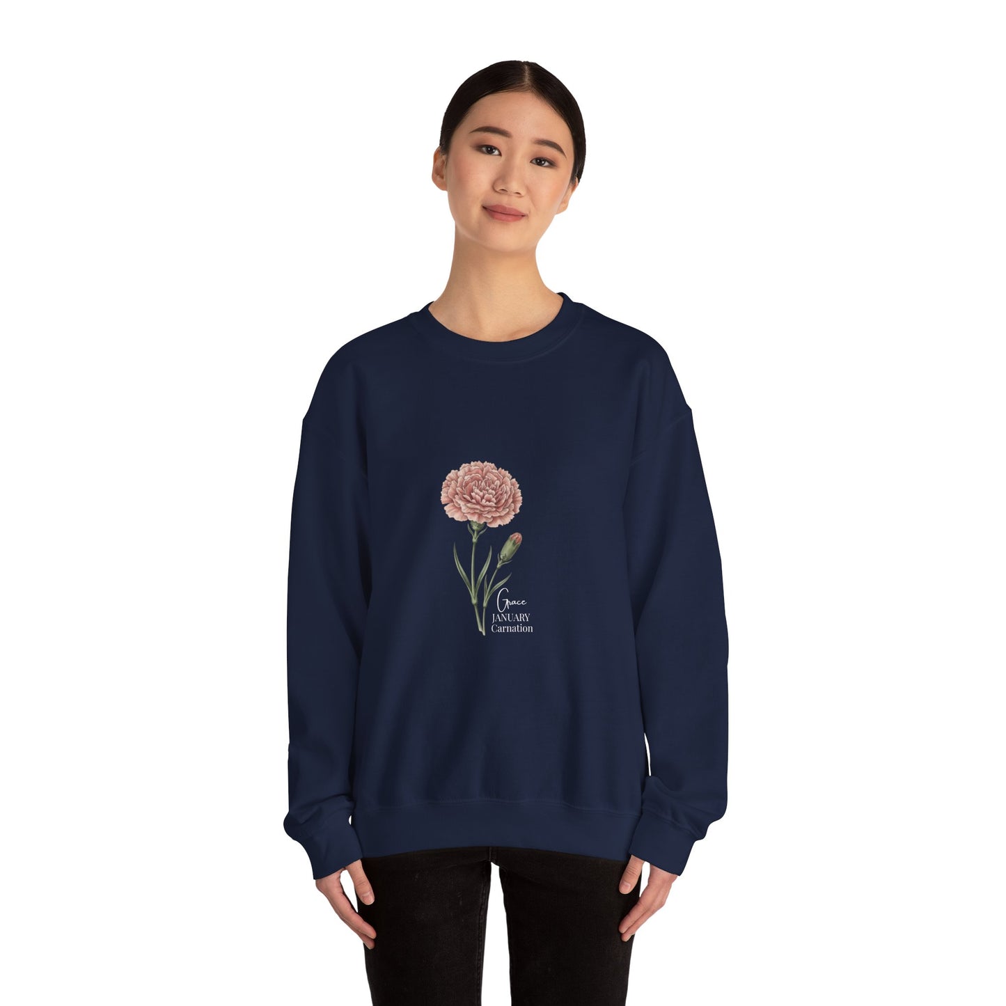 January Carnation Crewneck Sweatshirt — Customizable - 14673