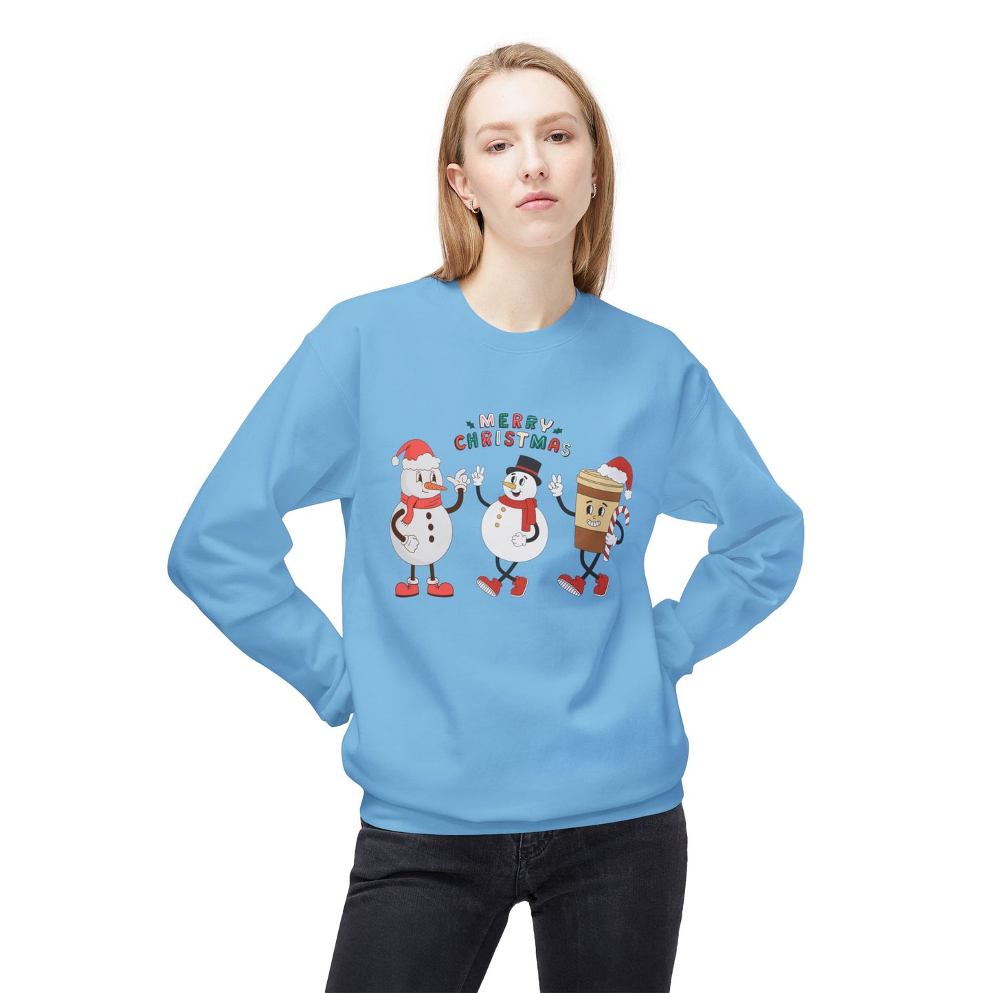 Happy Snowmen - Unisex Midweight Softstyle Fleece Crewneck Sweatshirt - 10373