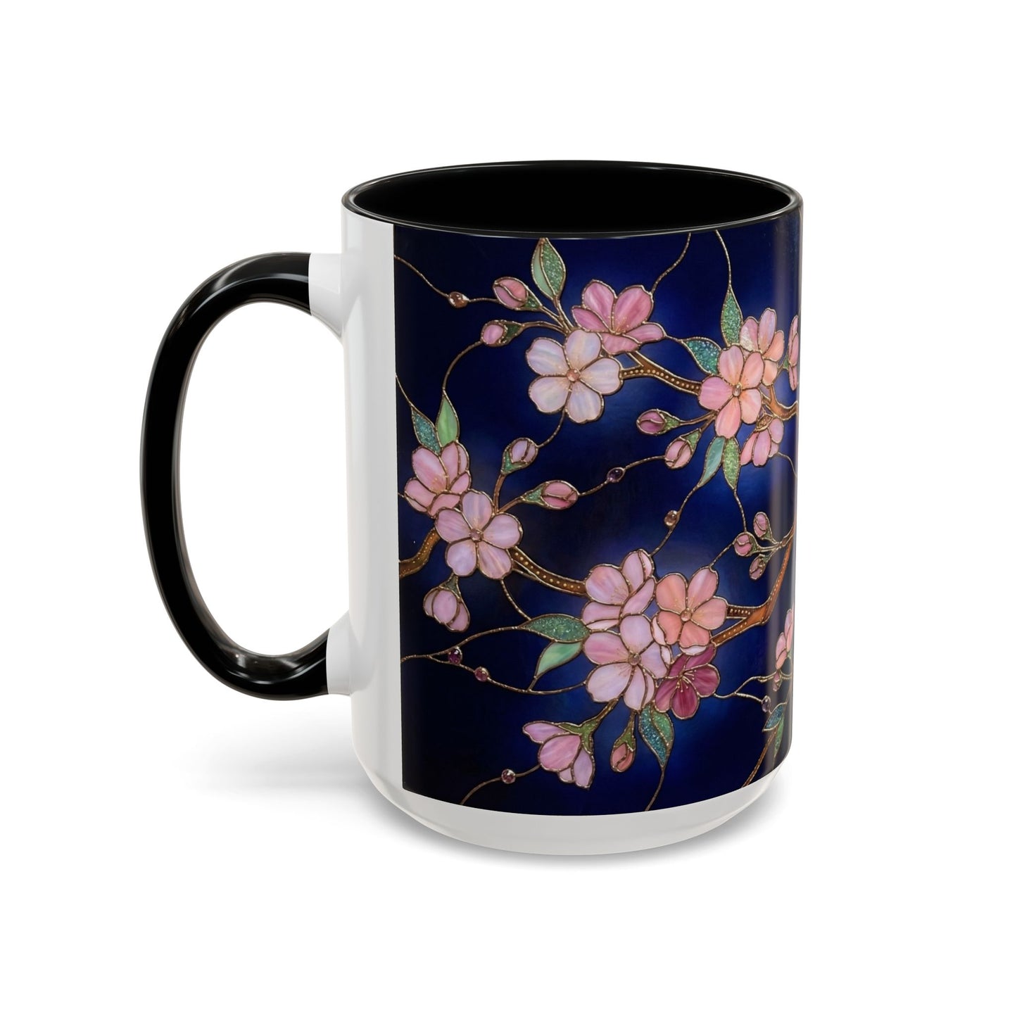 Cherry Blossom Accent Coffee Mug — Stained Glass Design 11/15oz - 14560