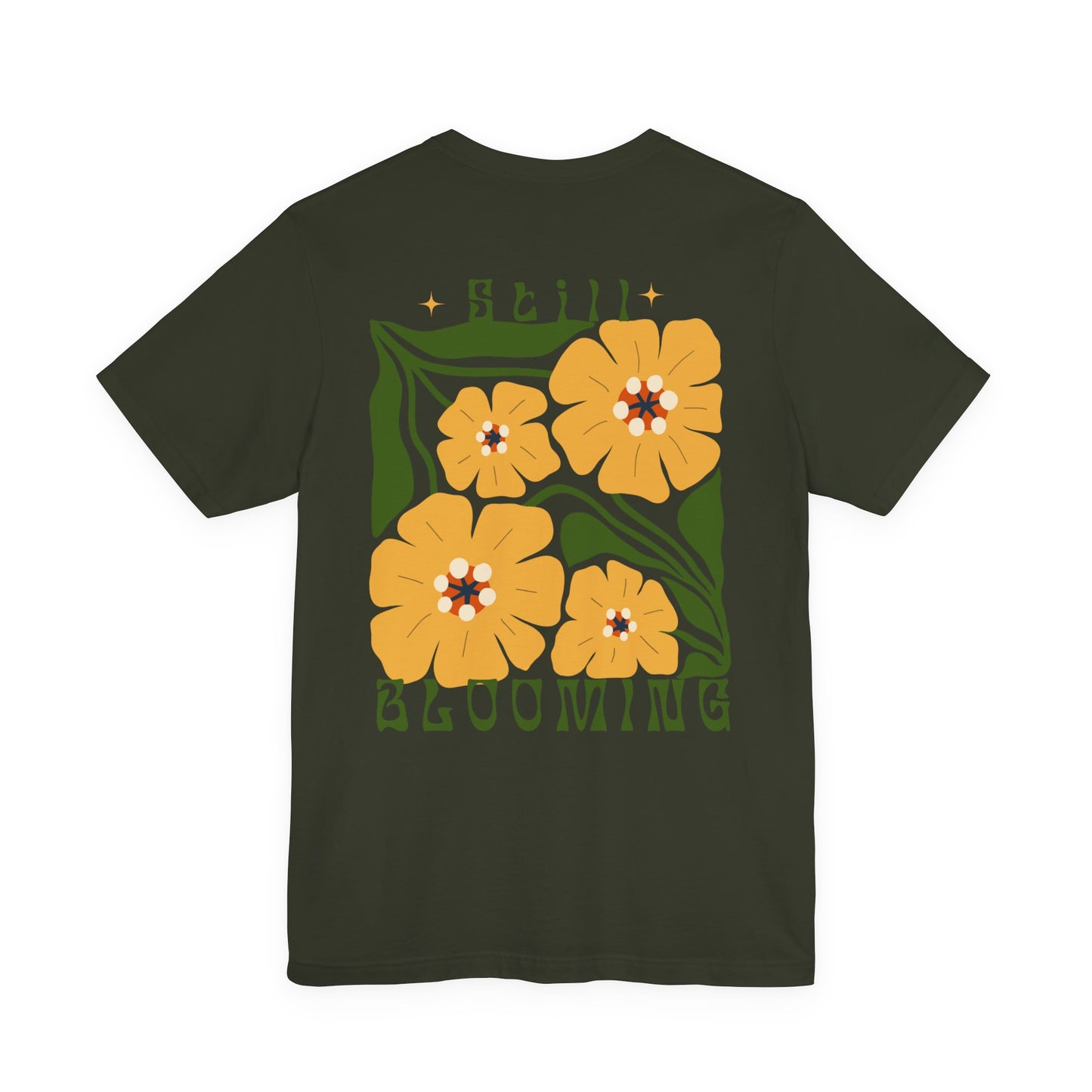 Still Blooming Floral T-Shirt, Retro Yellow Flower Graphic Tee  - 14957