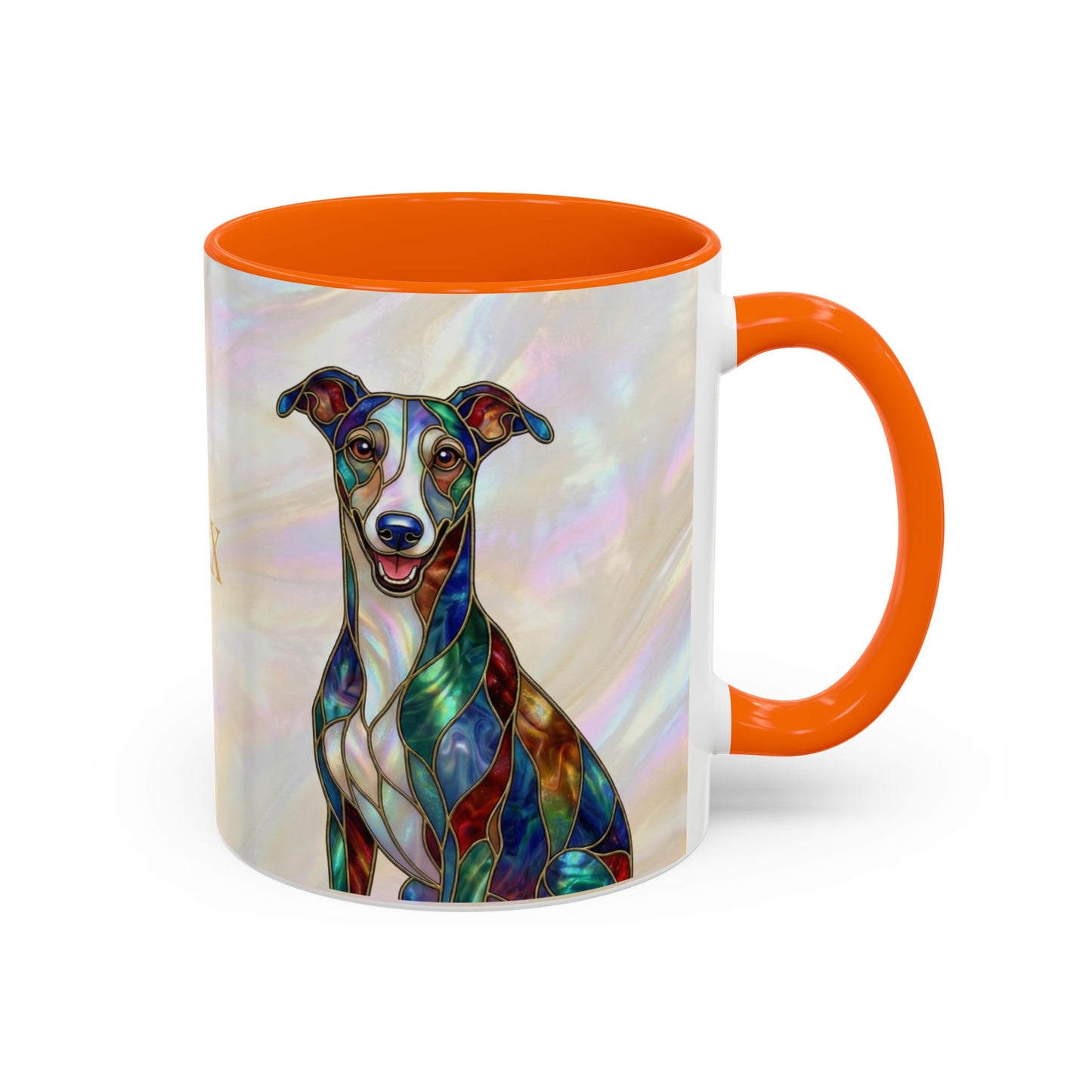 Personalized Greyhound Coffee Mug – Stained Glass Dog Accent Mug (Name Customizable)  - 14523